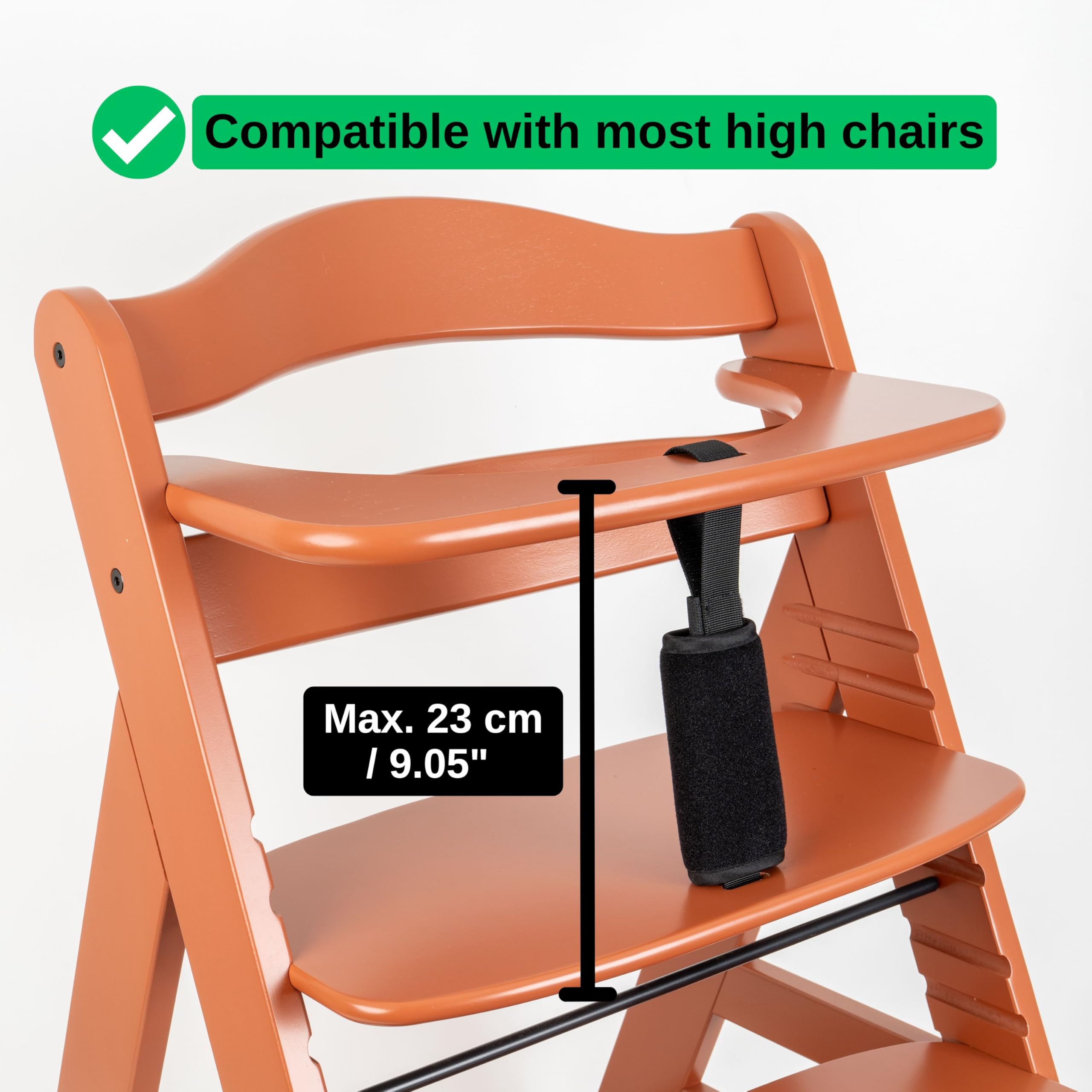 Cinghia inguinale con protezione per cintura per seggiolone, confezione da 2, in nero, cinghie per cintura compatibili con Hauck Alpha Beta, Stokke Tripp Trapp, roba e molti altri