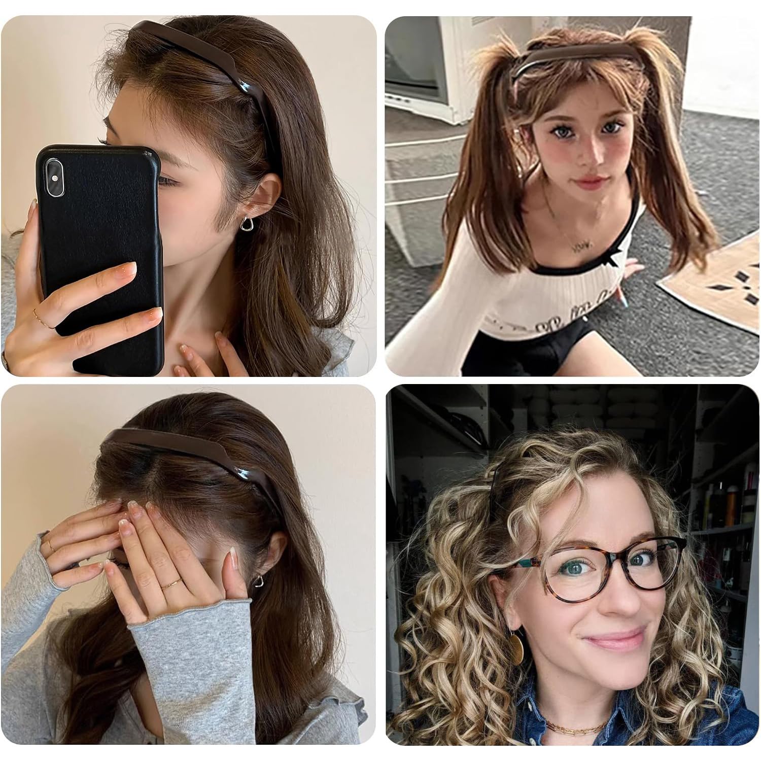 4 Pack Stylish Plastic Hair Hoops - Curly Design for Women and Girls Perfect for Hairstyle Fixing (Tan, Grey, Brown, Black) - Image 4