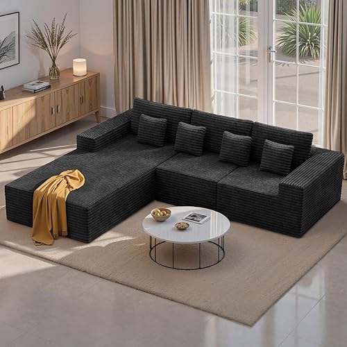 Miniatura 18 de Sofás seccionales modulares de nube de 111 pulgadas con chaise en forma de L, sofá tapizado de asiento profundo sin estructura para sala de estar,