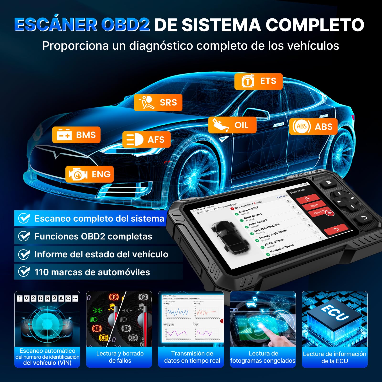 KINGBOLEN S6 Elite OBD2 Diagnosis Coche Multimarca, Bidireccional Maquina Diagnosis Coche,Sistema Completo Diagnosis 15+Reajustes, CANFD, FCA, Vin Automático, Actualizaciones gratuitas