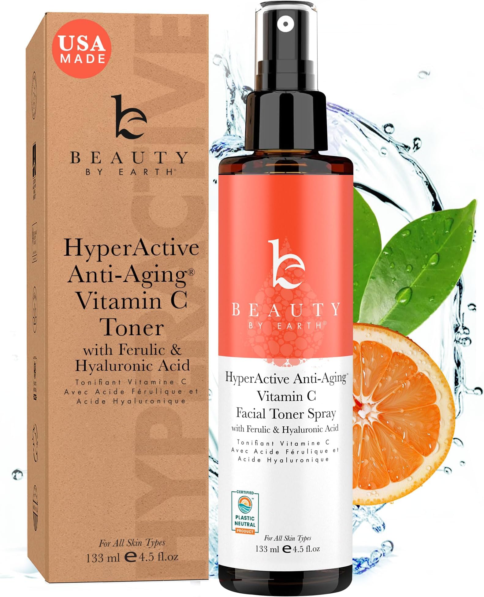 Vitamin C Face Toner - USA Made with Natural & Organic Ingredients, Alcohol-Free Skin Brightening Facial Toner for Sensitive and Aging Skin, Pore Minimizing Face Mist for Women and Men