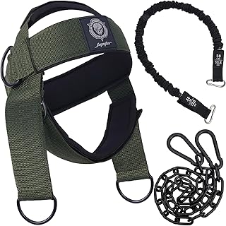 Neck Harness for Increases Neck Core Strength - Neck Exerciser with 30" Heavy Duty Steel Chain for Safely Lifting Weights Up to 280 lbs Green