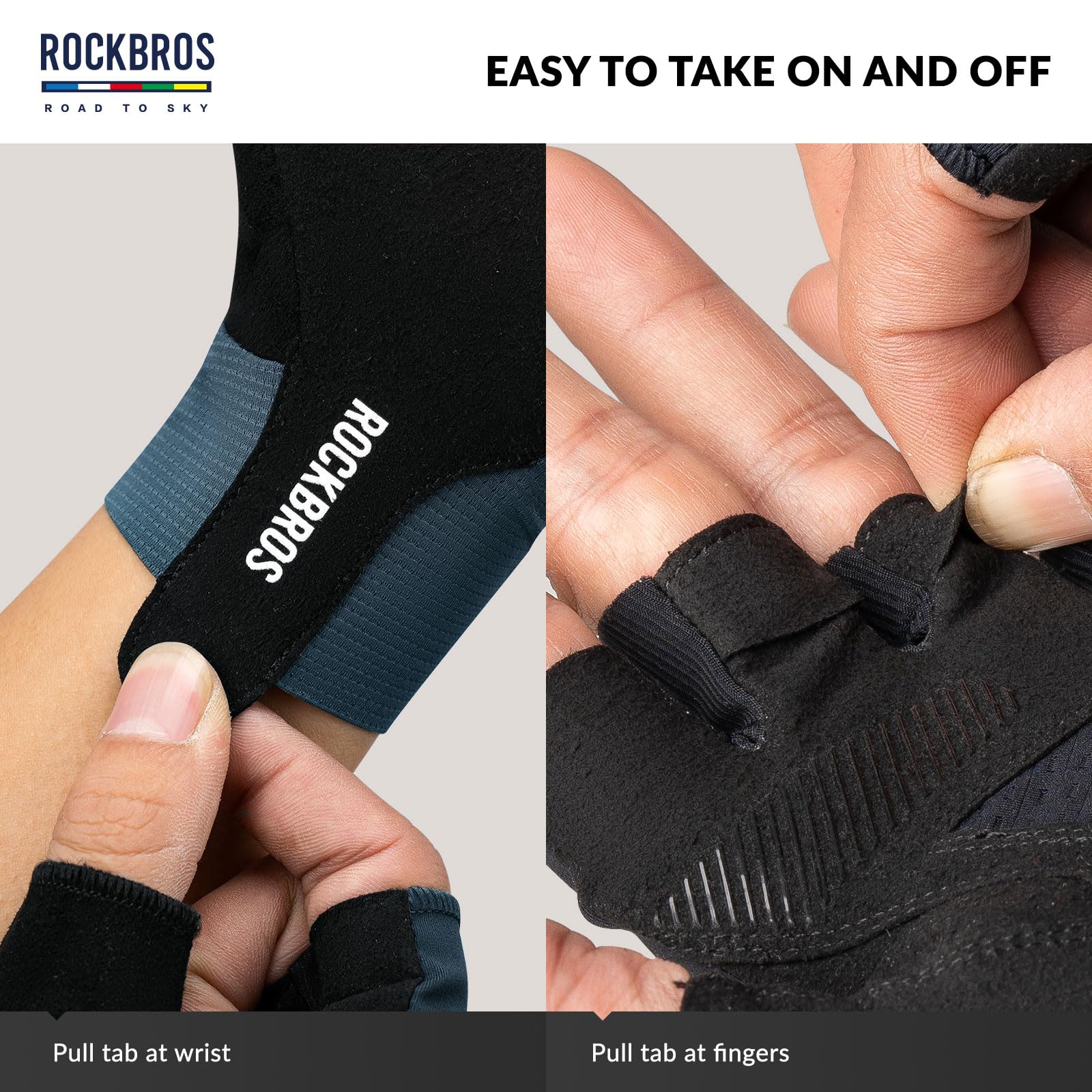 ROCKBROS Road to Sky Gants Cyclisme Homme Femme Demi-Doigts Gants VTT Respirant Antidérapant Réfléchissant Mince Printemps été Gants Court Scooter Vélo électrique Pliable Route Course Sport