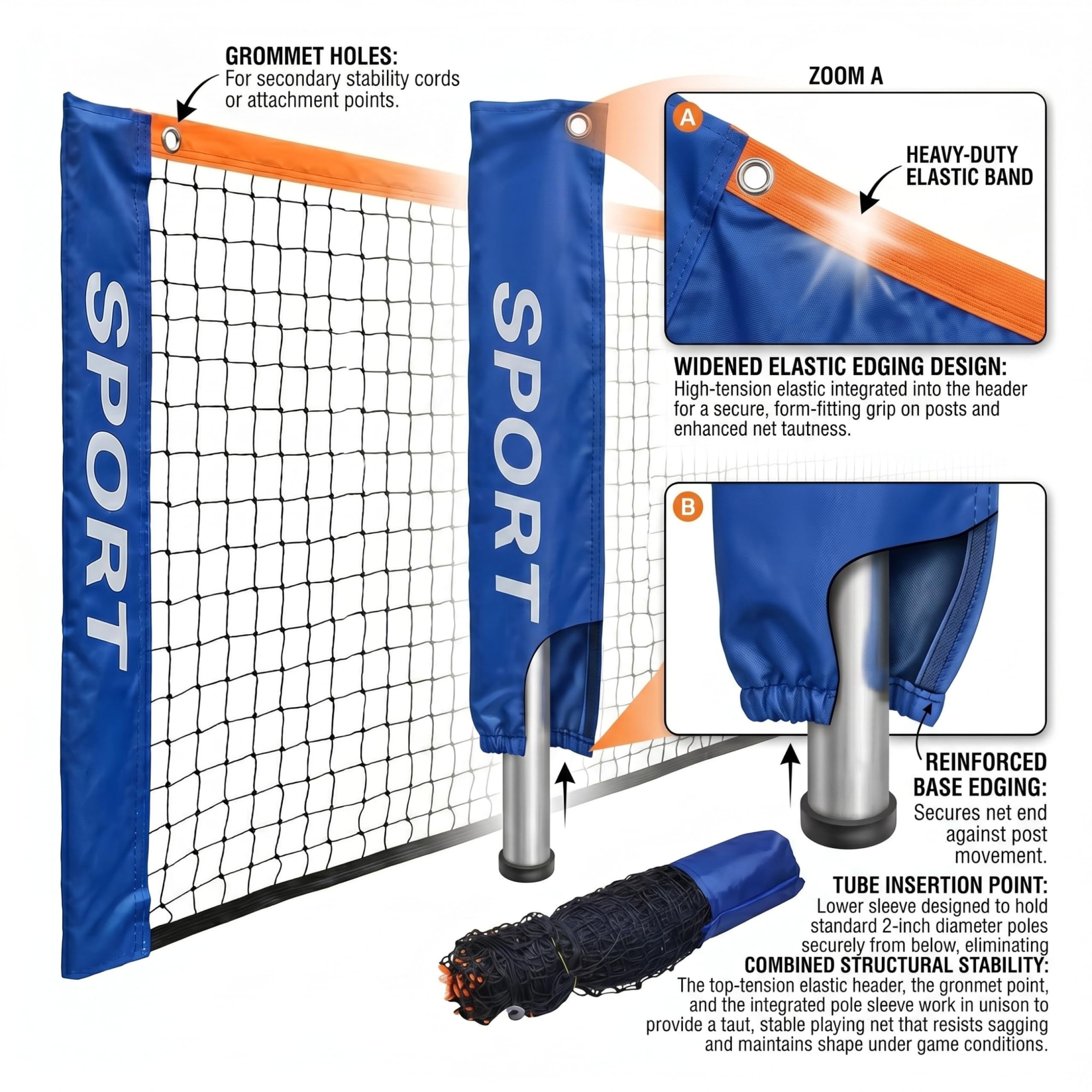 Red de bádminton, Red de Pickleball de poliéster Impermeable con Bordes Reforzados.