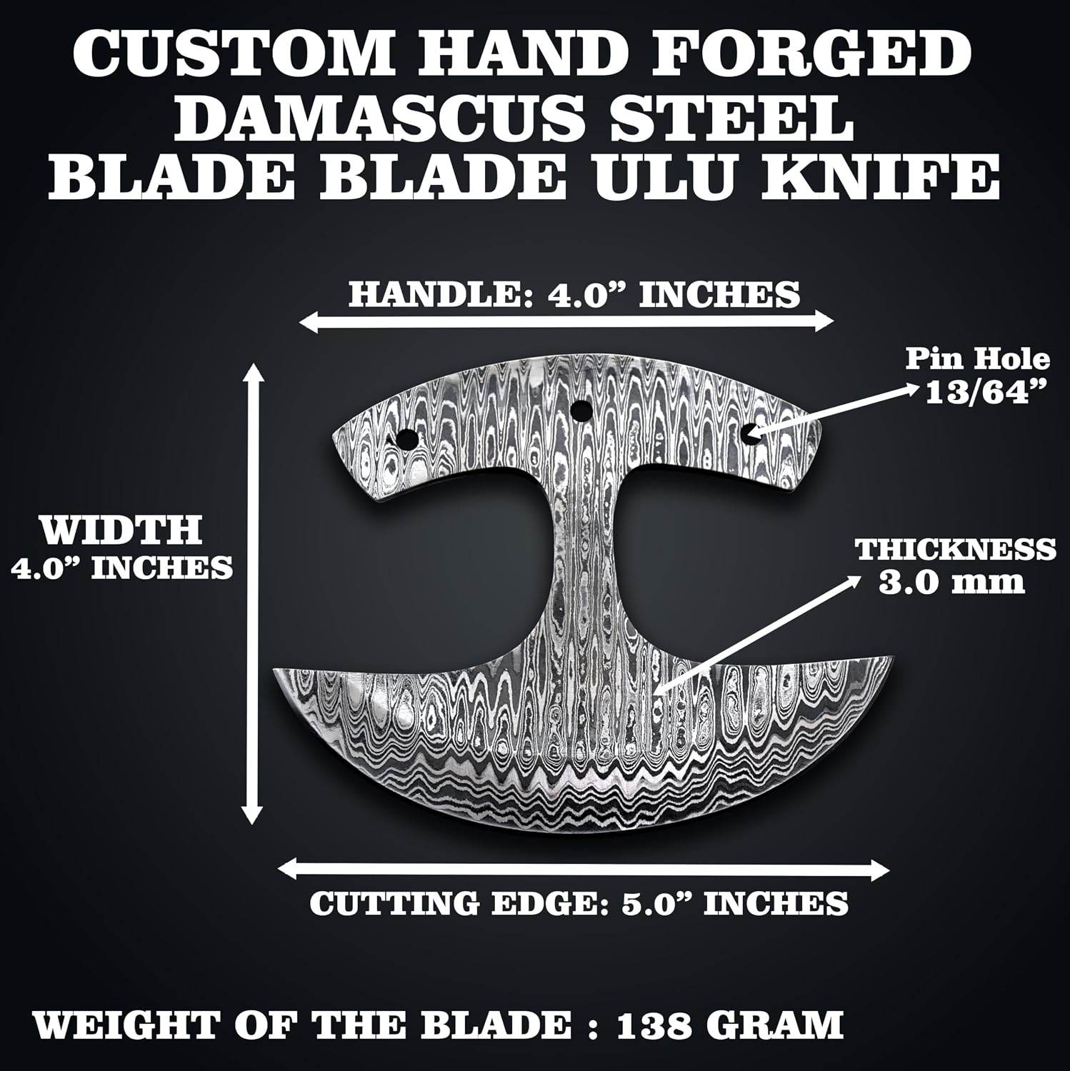 Custom Hand Forged Damascus Steel Blank Blade Ulu Knife DIY Damascus Billet Bar Professional Alaskan Pizza, Vegetable Cutter Knives, Knife making supply (UBK-2)