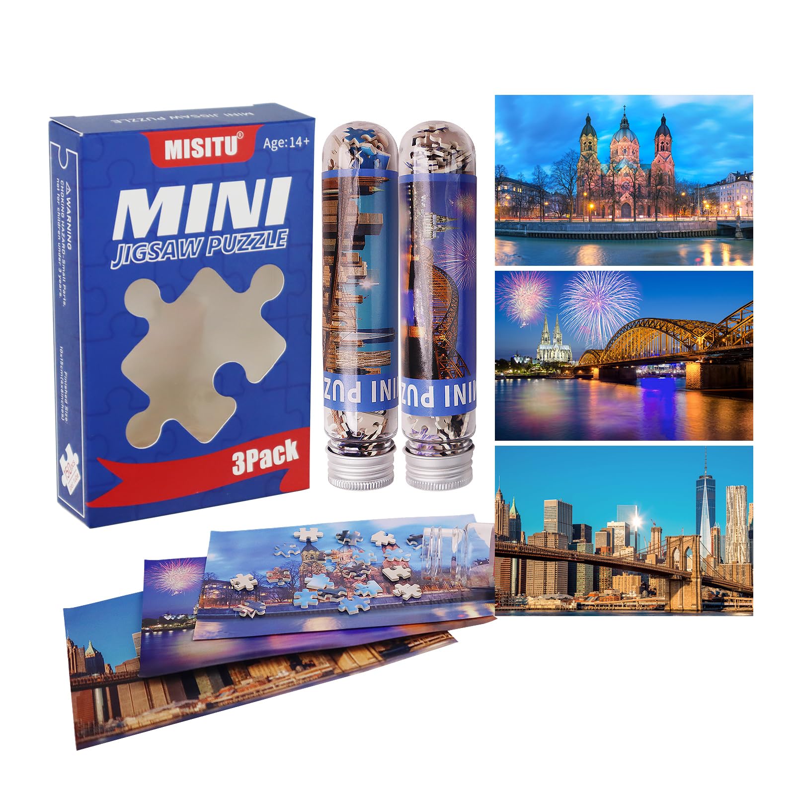 MISITU 3 Pack Jigsaw Mini Puzzles 150 Pieces for Adults Urban Landscape Challenging Game Travel Puzzle Home Decoration Gift for Women Men