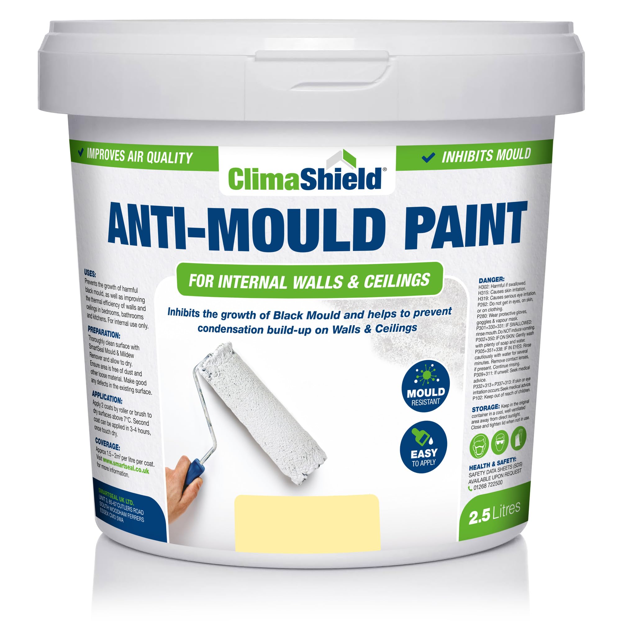 Climashield Magnolia Anti Mould Paint - 2.5L - Anti-Mould Paint For Bathrooms, Kitchens & Bedrooms. Effective Damp Seal For Walls & Ceilings To Prevent The Growth Of Mold & Mildew