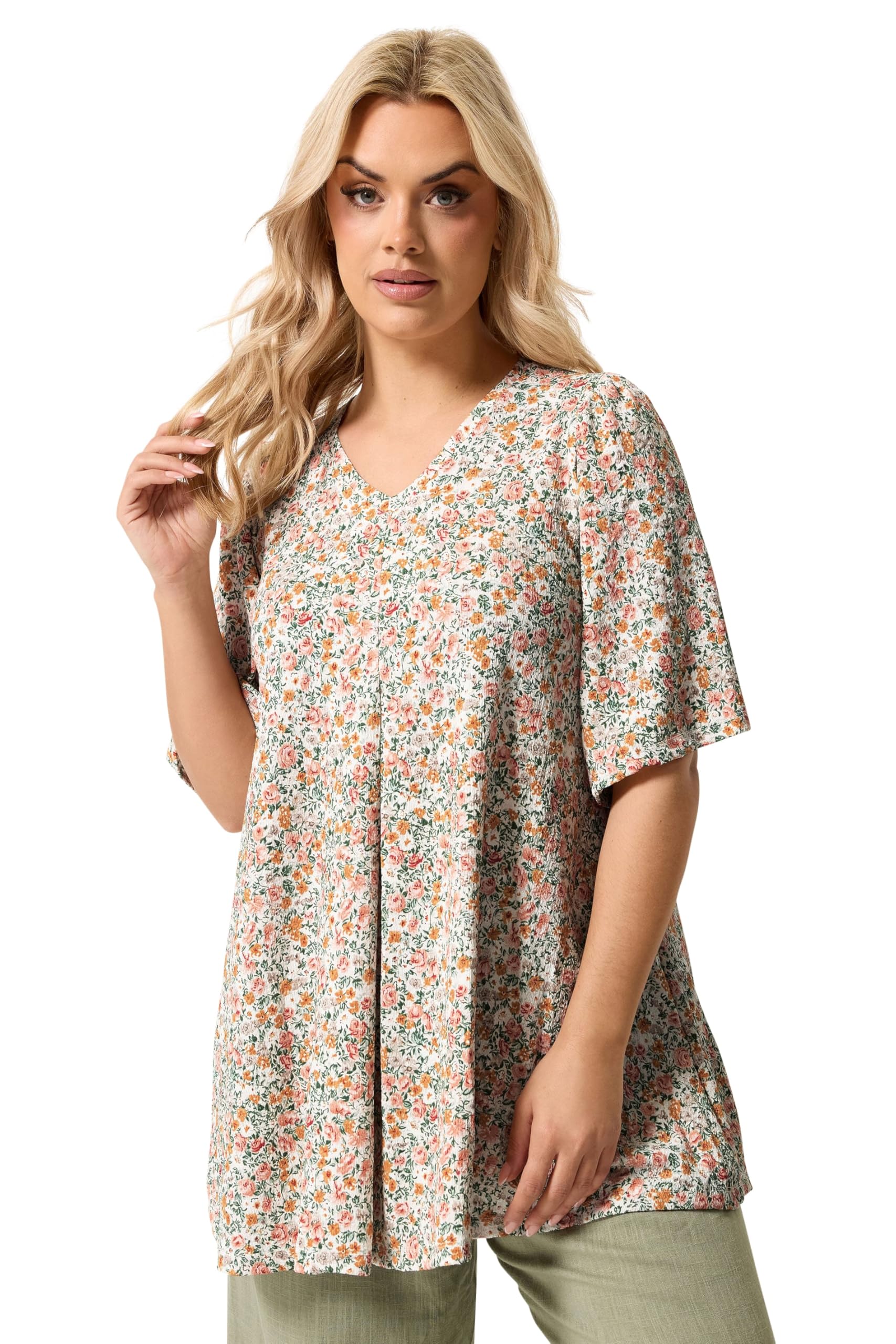 Yours Women's Multicolor Floral Pleat Front Top | Size: 22-24