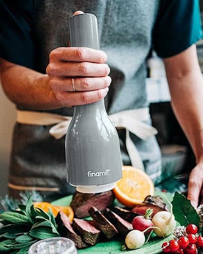 Miniatura 5 de FinaMill 's galardonado juego de molinillo de sal y pimienta a pilas, grosor ajustable, elementos de molienda de cerámica, luz LED, 2 cápsulas de