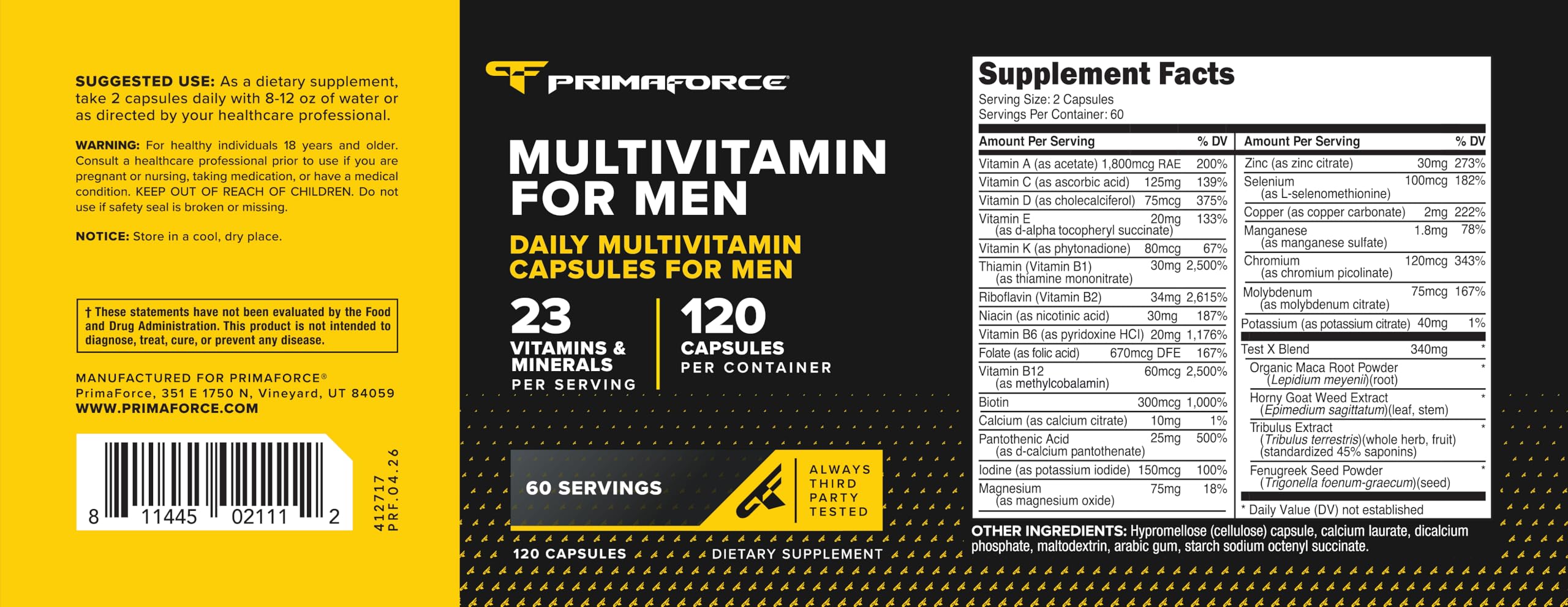 PrimaForce Multivitamin for Men (120 Capsules) 23 Vitamins & Minerals — Amazon image 5