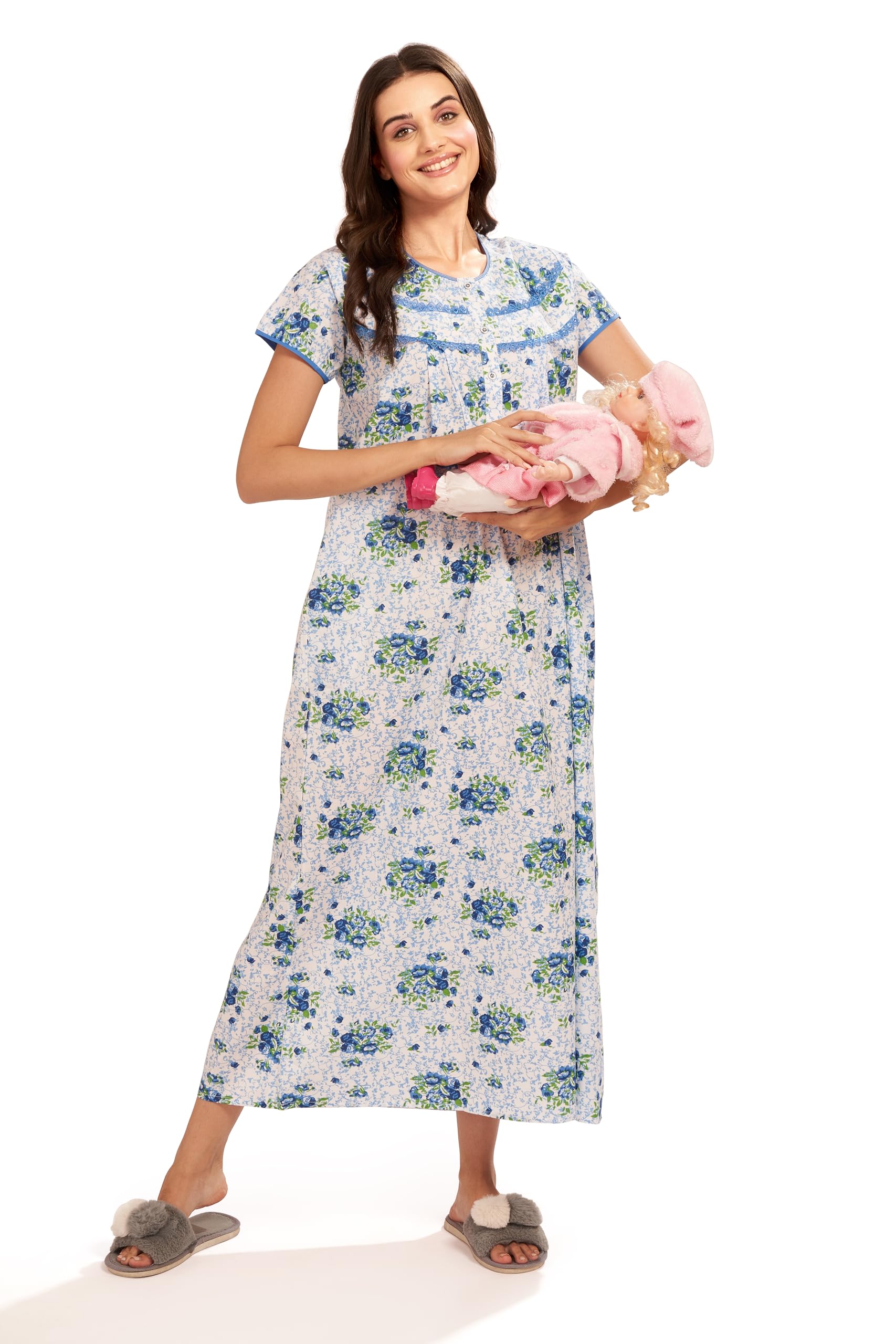 av2 Women's Cotton Floral Maxi Nighty-picture-7