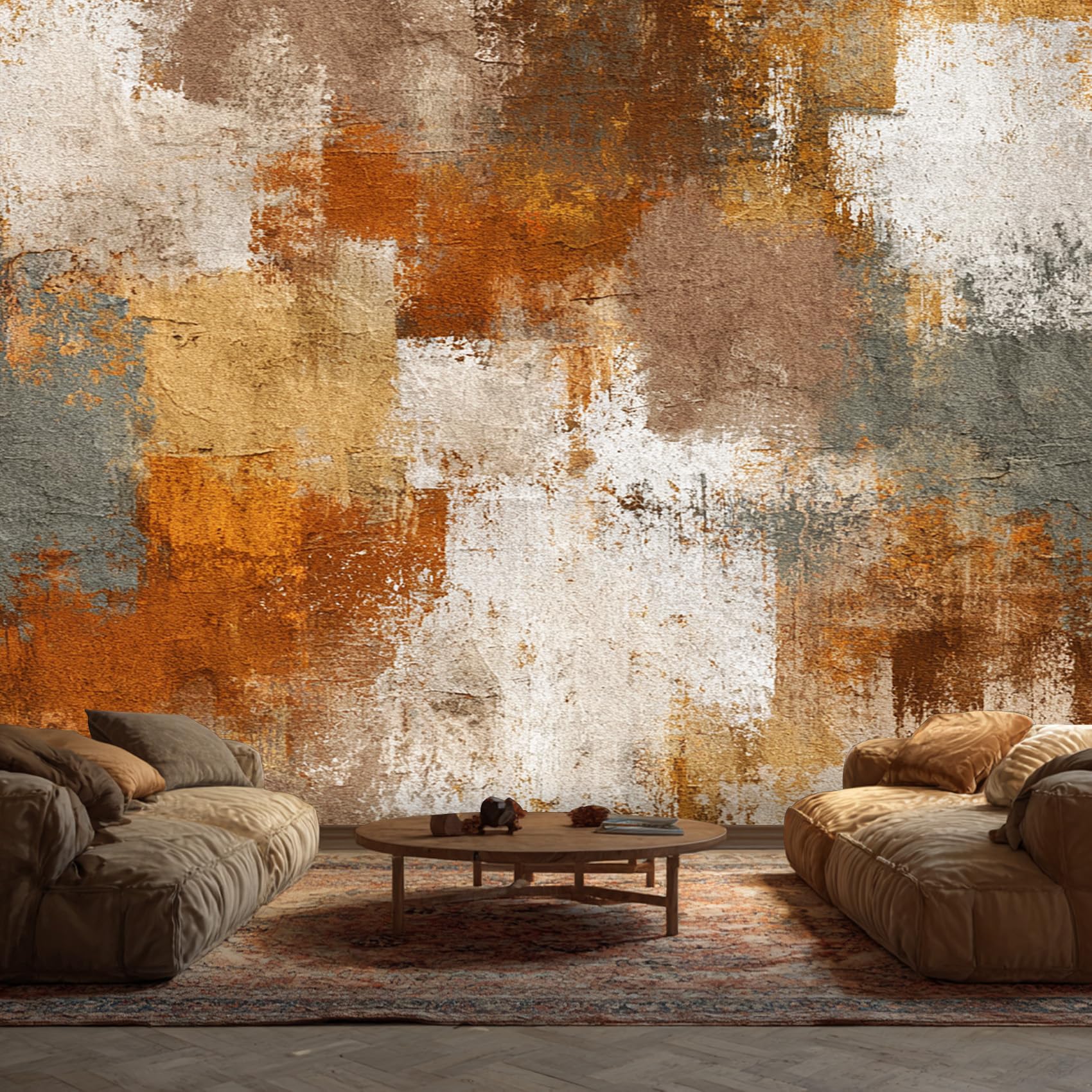 DITHYRAM Abstract Wallpaper, Industrial Style Rusty Vintage Brown Wallpapers Mural for Living Room Bedroom Kitchen, Abstract Home Decor Wall Art Murals Stickers 315x215 cm, Not Self Adhesive
