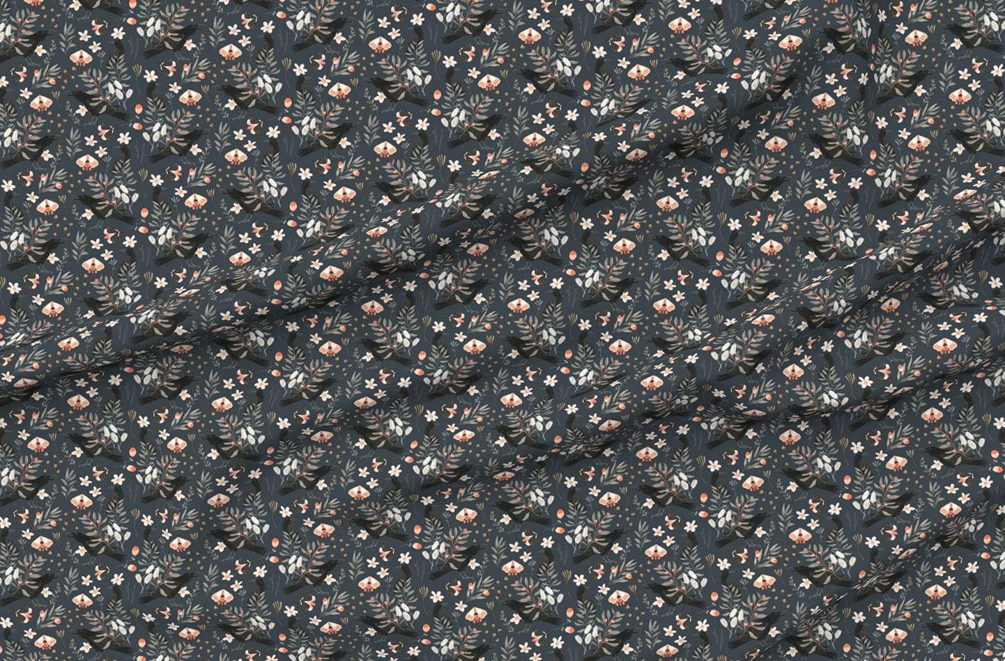 Spoonflower Fabric - Black Crows Butterflies Butterfly Floral Deep Blue Charcoal Gray Burnt Printed on Minky Fabric by The Yard - Sewing Baby Blankets Quilt Backing Plush