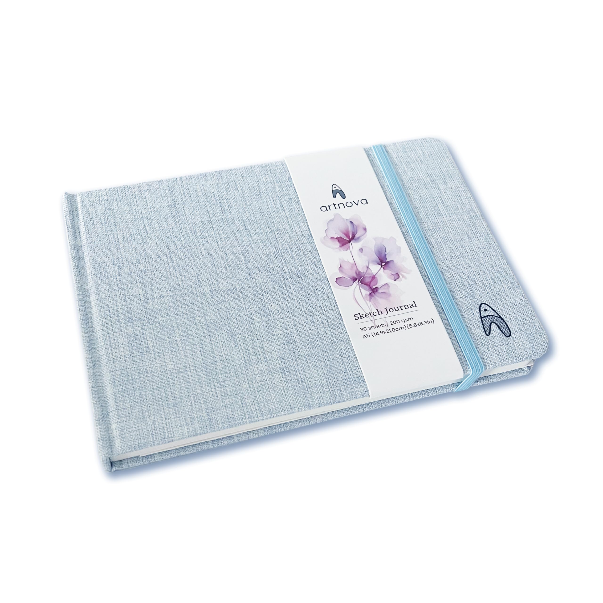 Cuaderno de dibujo A5 con tapa 100% algodón - 200gsm Horizontal, apaisado - Bloc de dibujo A5 para acuarela y tinta - 60 páginas, 30 hojas. Sketchbook de viaje, apuntes del natural, ilustración