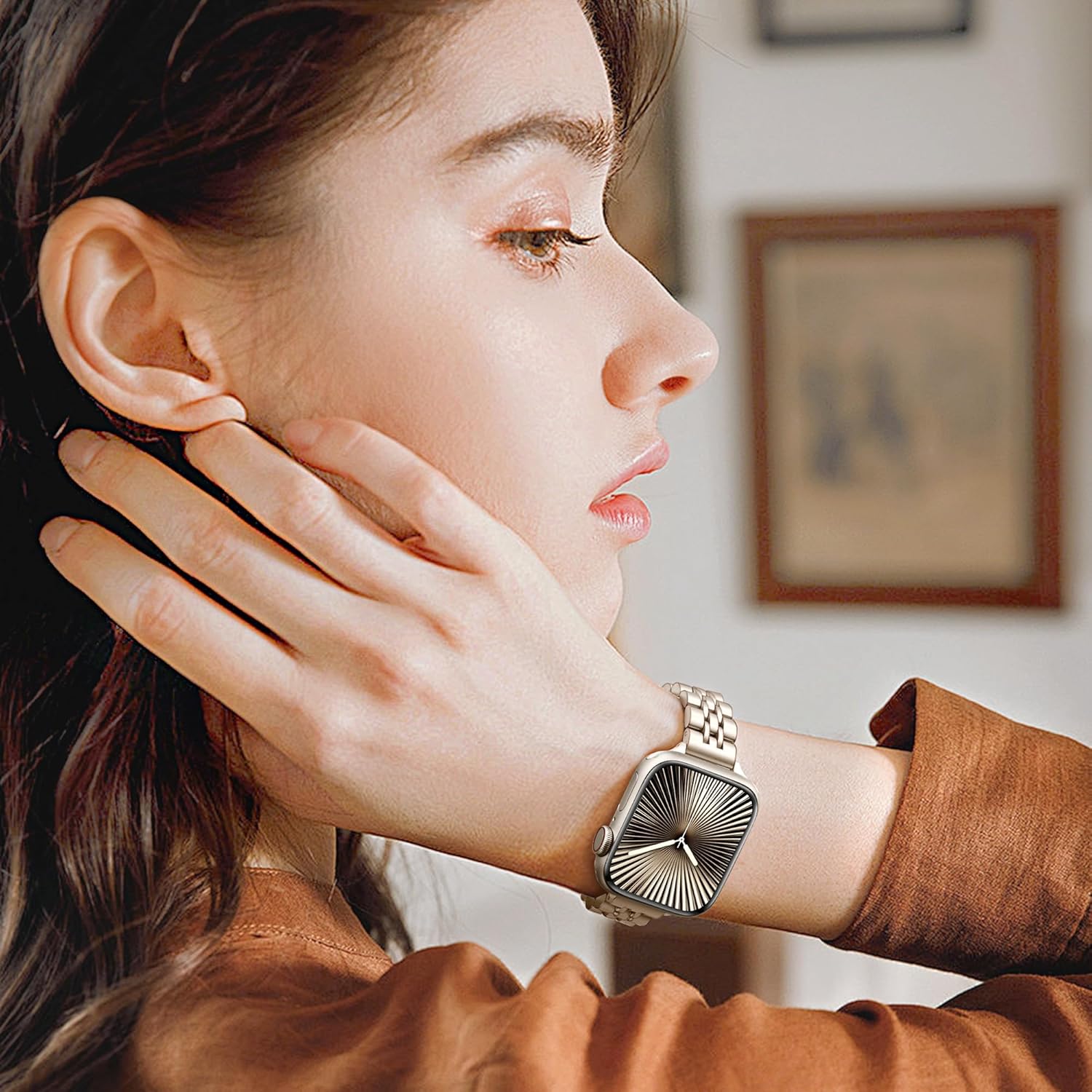 Wipalor Thin Classic Metal Chain Band Fit Slim Apple Watch Bands for women 42mm 41mm 40mm 38mm, Dressy Cute Stainless Steel iWatch Bands for iPhone Watch Bands Series 11 10 9 SE 8 7 6 5 4 3 2 1-Starlight - Image 6