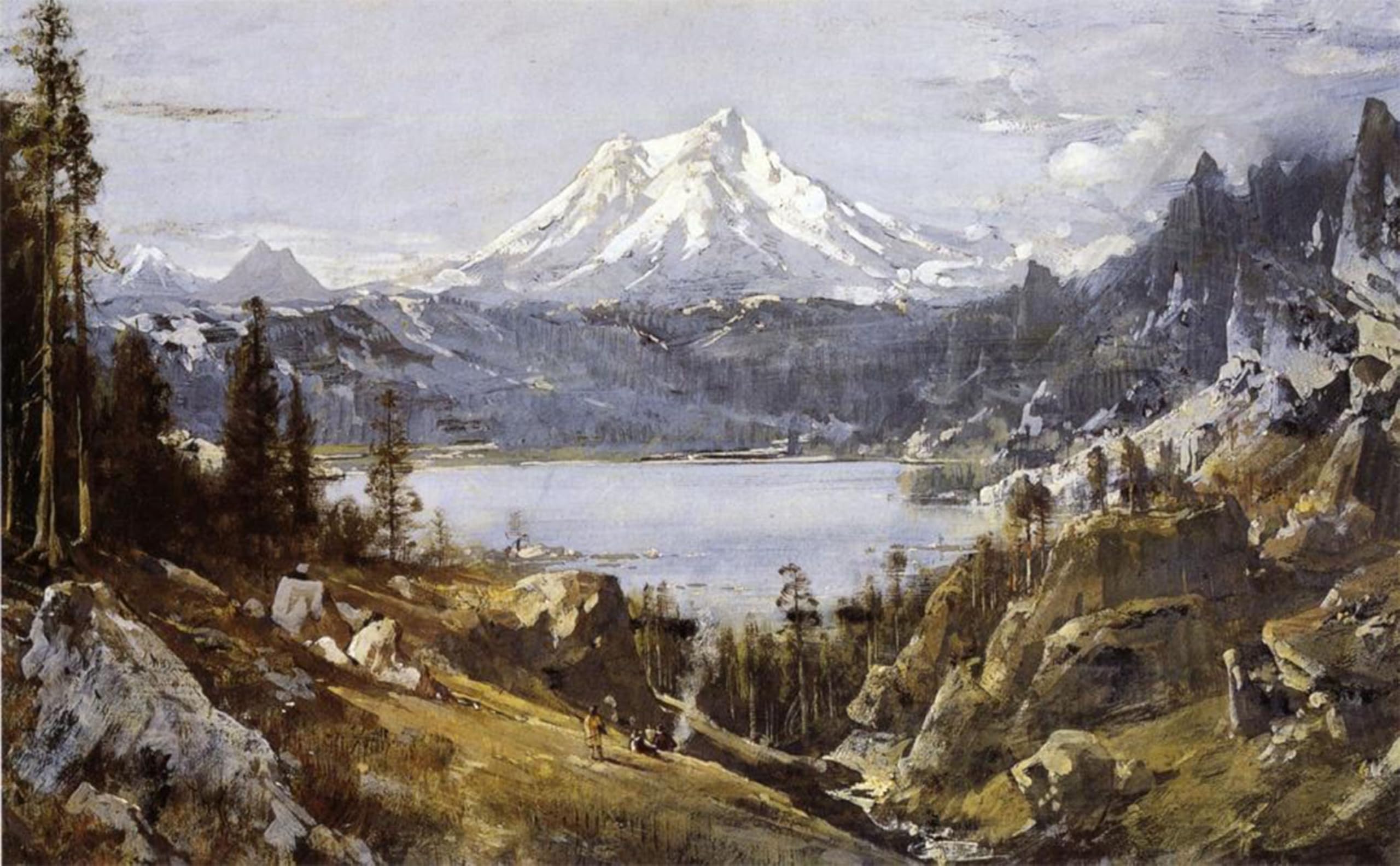 SERENDIPITP Abstract Painting Mural Print Picture Wall Decor Painting Mount Shasta From Castle Lake by Thomas Hill Vintage Wall Artwork for Home Decor 60x90cm