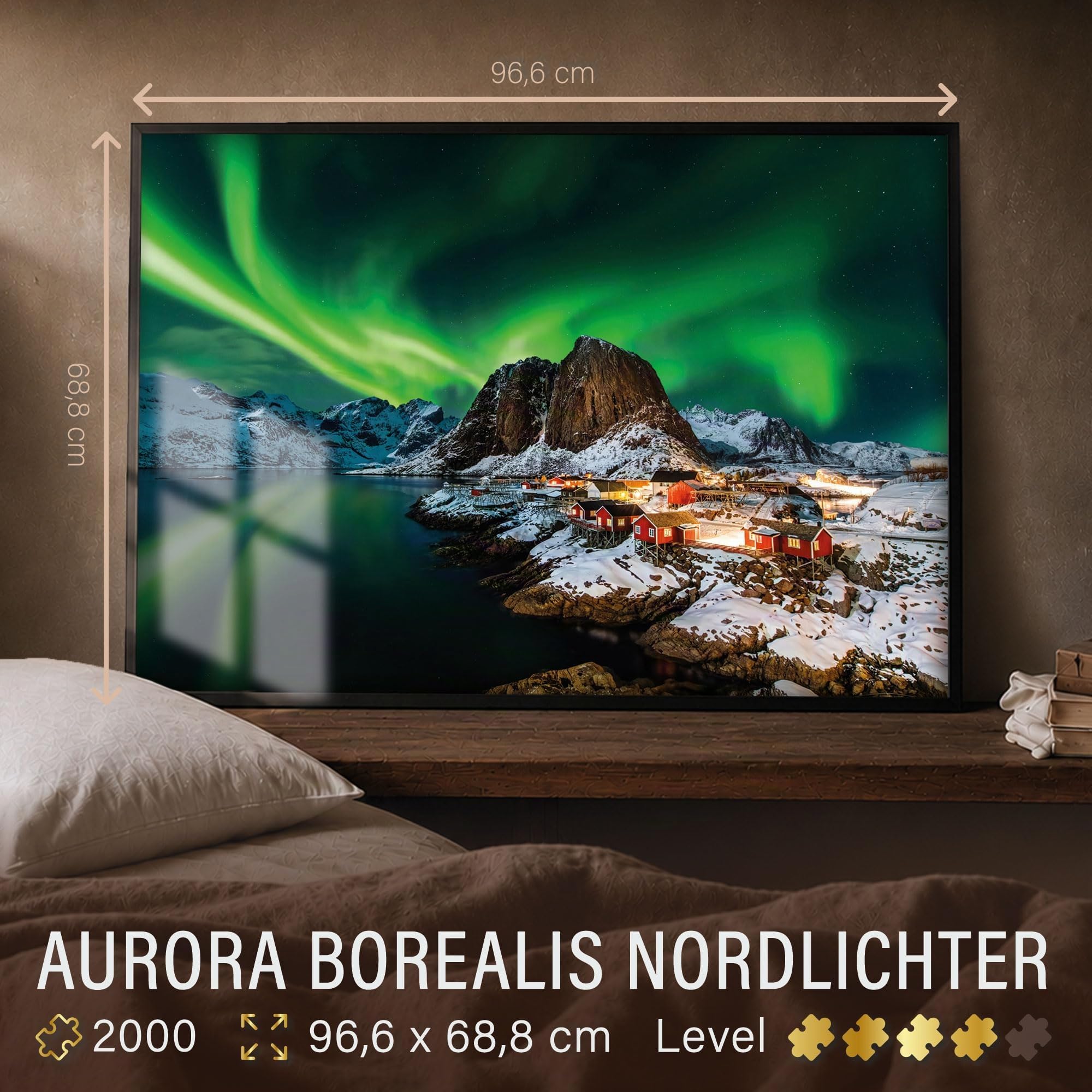 Ulmer Puzzleschmiede Puzzle Norvège 2000 pièces « Aurore boréale » - Carton de qualité supérieure - 97 x 69 cm - Puzzlers pour adultes
