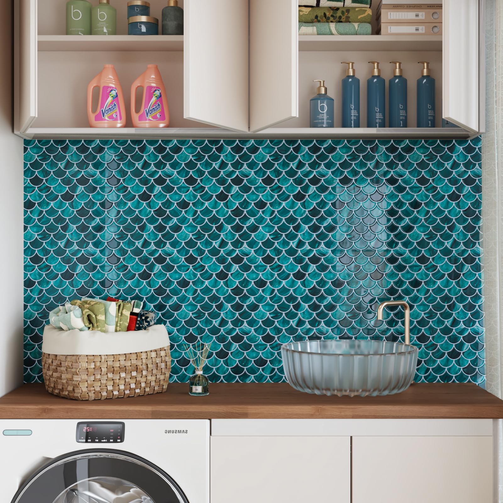 CRE8TIVE Stickers Muraux Cuisine 30cm X 30.5cm 16 Pièce Credence Adhesive Multicolore Carreaux