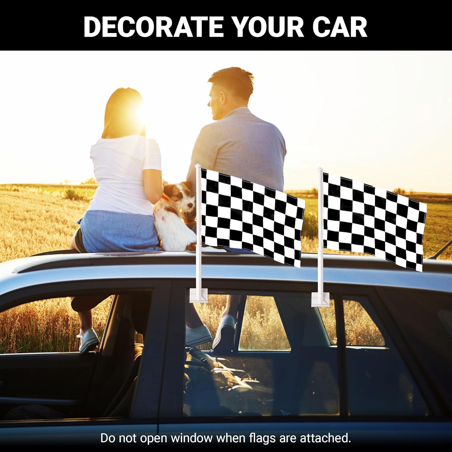 G128 2 Pack: Checkered Car Flag | 11x17 In | Double LiteWeave Pro Series Double Sided Printed 150D Polyester | Flagpole Included | Perfect for Festival Celebrations, Parades