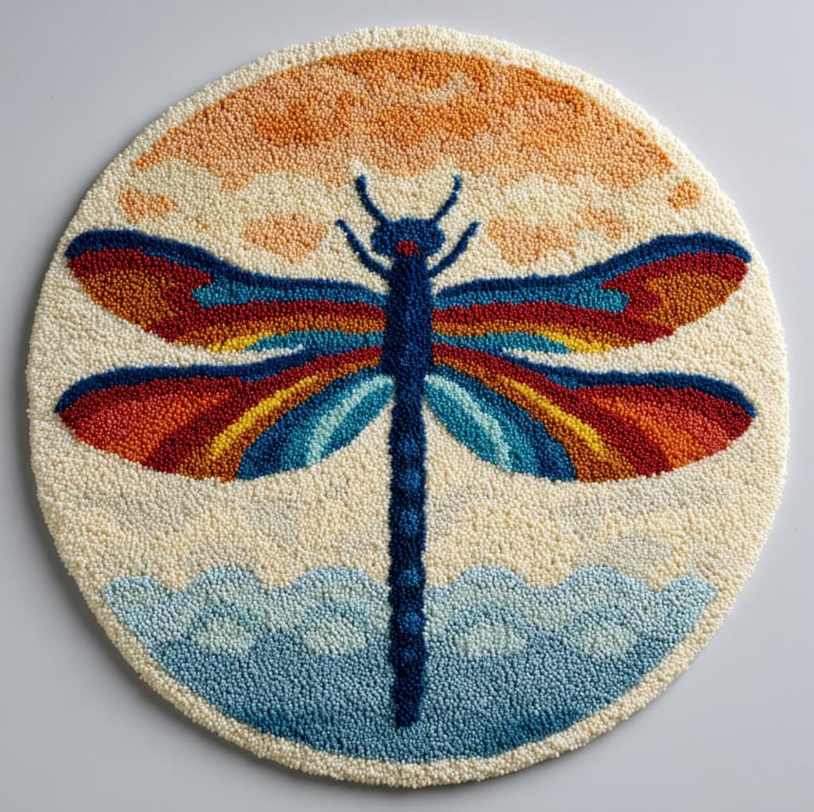 WallustrioaW DIY Craft Latch Hook Rug Kit,Cartoon Dragonfly,Embroidery Kit,Latch Hook Rug for Adults and Beginners,Craft Gifts Decoration,50x50cm