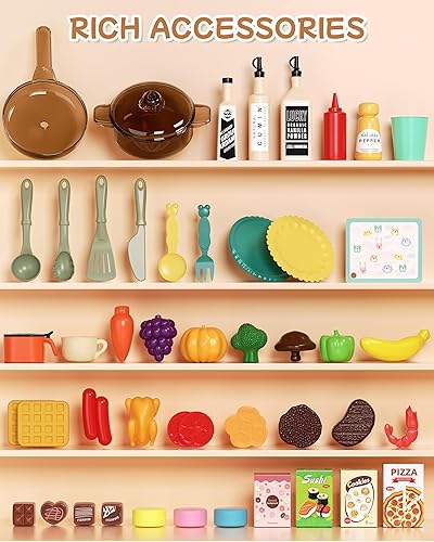 Miniatura 7 de Juego de cocina para niños y niñas, cocina de juego para niños con luces y sonidos realistas, fregadero con rociador, accesorios de cocina, juguetes
