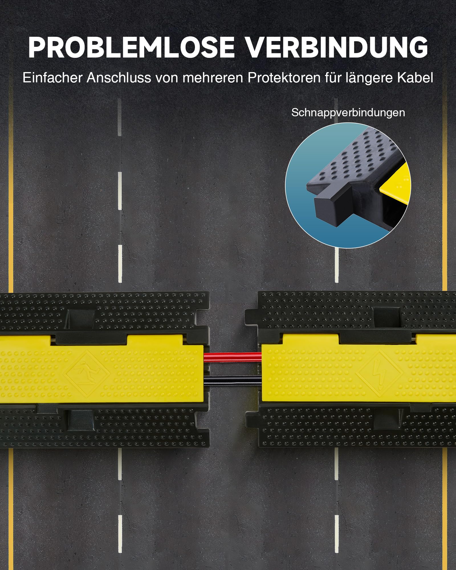 CREWORKS Kabelbrücke Boden Kabelbrücken 3 Stück 2 Kanal Überfahrschutz für Kabel Kabelkanal Boden Kabelabdeckung Boden 100x25x5cm 5T Kabelschutz Boden aus Gummi für Parkplätze, Lagerhäuser