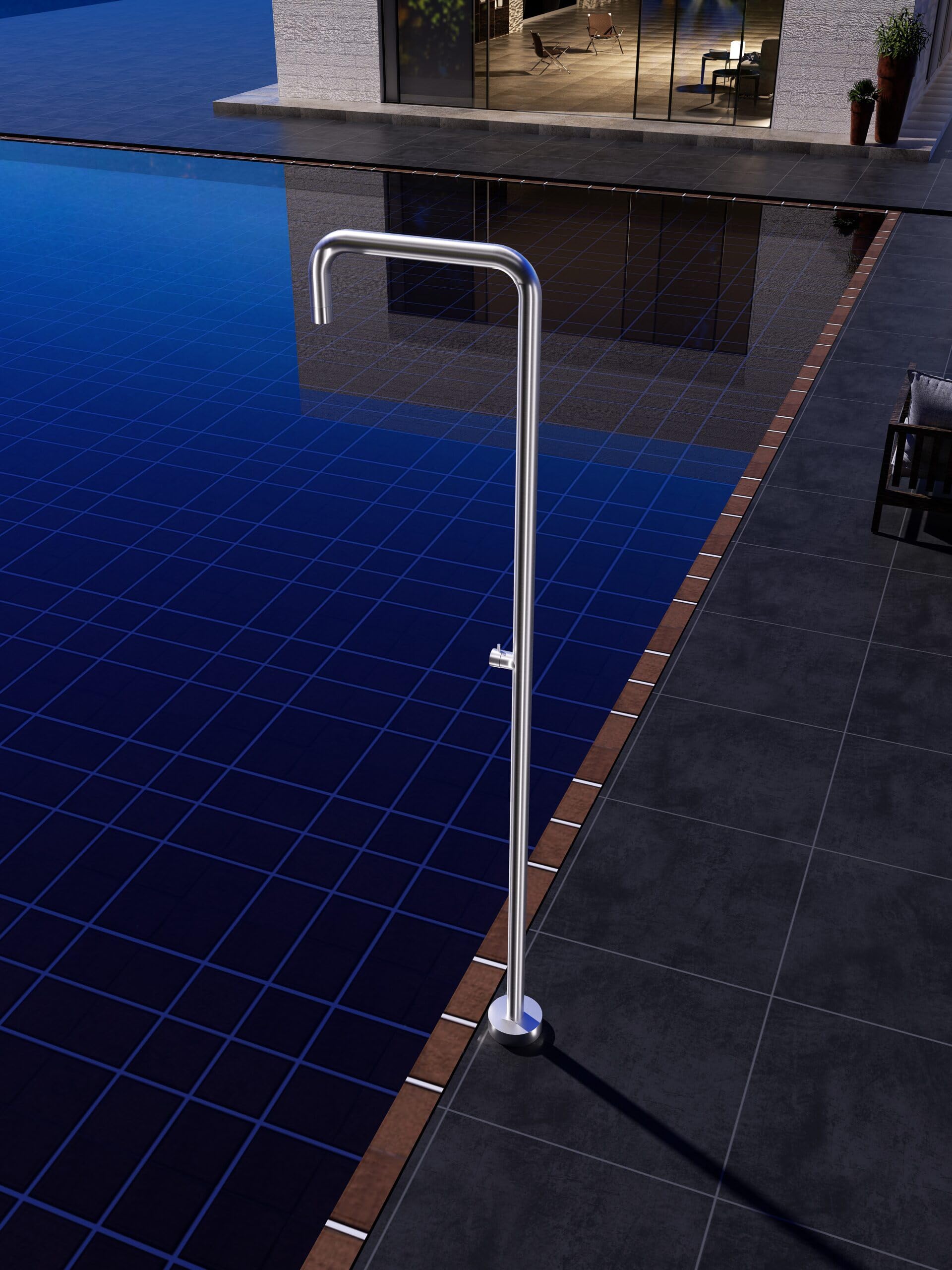 Mice - Columna de Ducha Exterior para Jardín y Piscina, Monofluido, Agua Fría, Control con Giro 90° - Griferia para Exterior de Acero INOX. S316 / Acero Cepillado