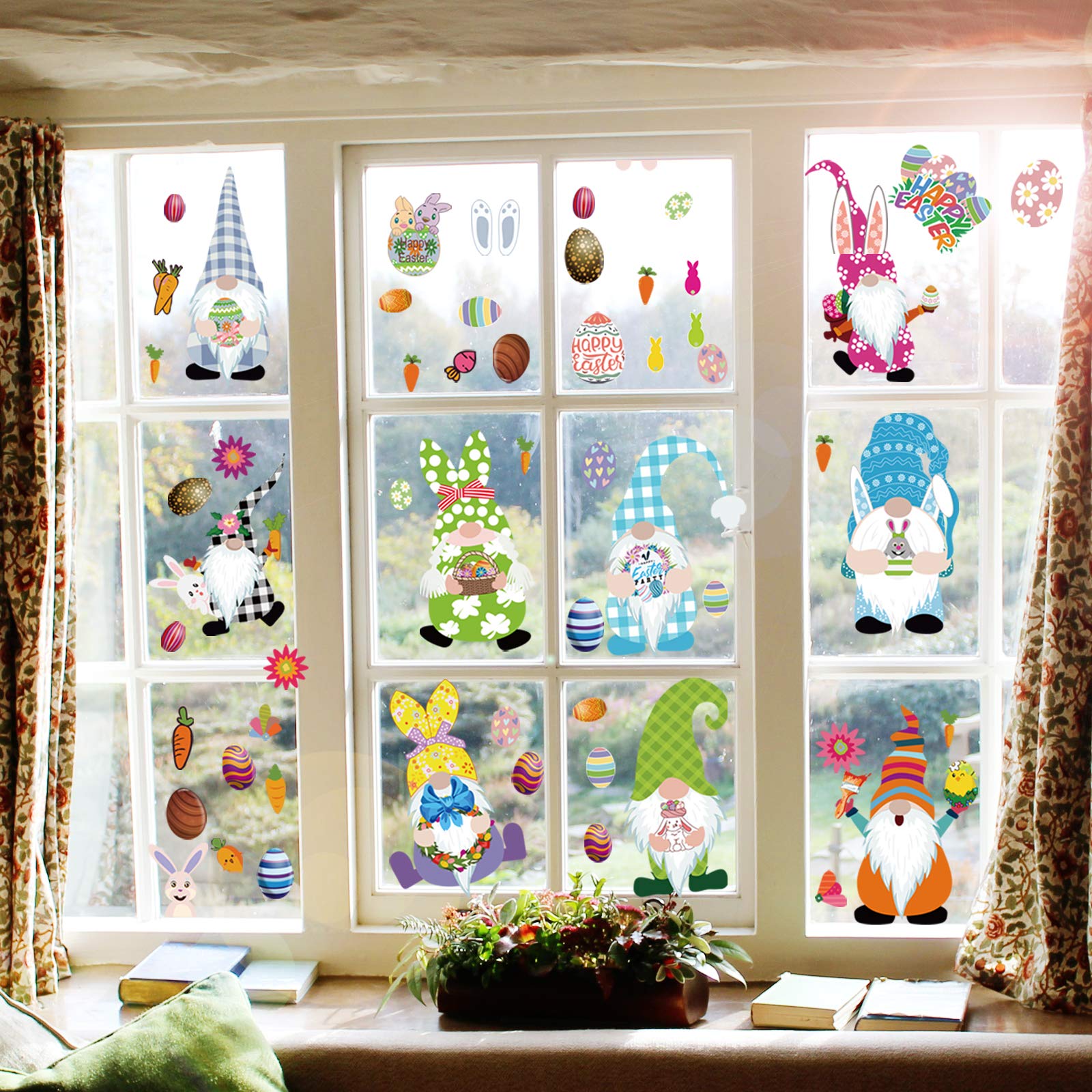 Easter Window Clings Decorations, 9 Sheets Window Stickers Decals Double Sided Bunny Egg Happy Easter for Glass Easter Decorations Home Decor Office Door Party Kids Room School Party