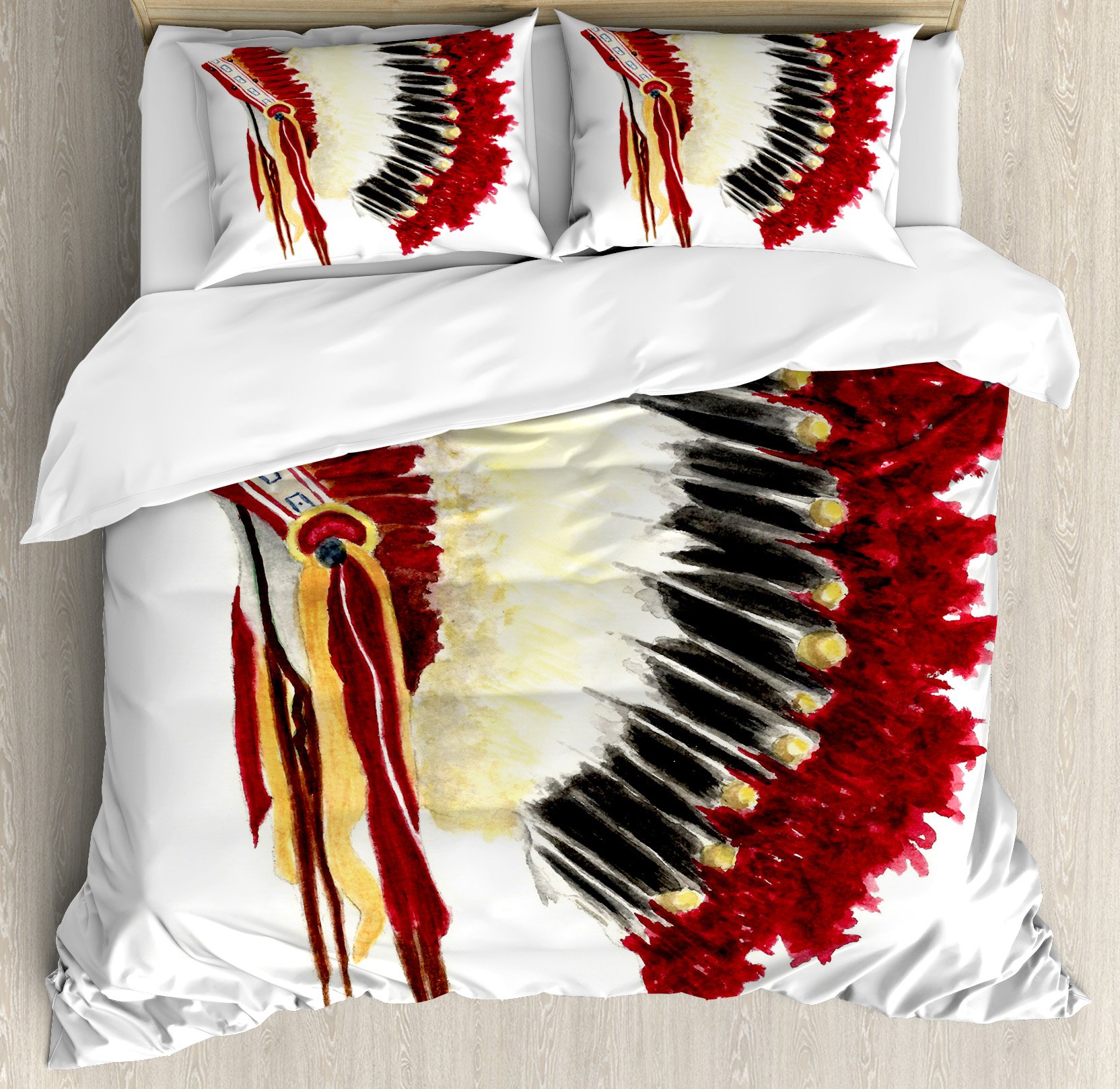 Ambesonne Tribal Duvet Cover Set,An Original Symbolic Eagle Feather Headdress of Native Indigenous P