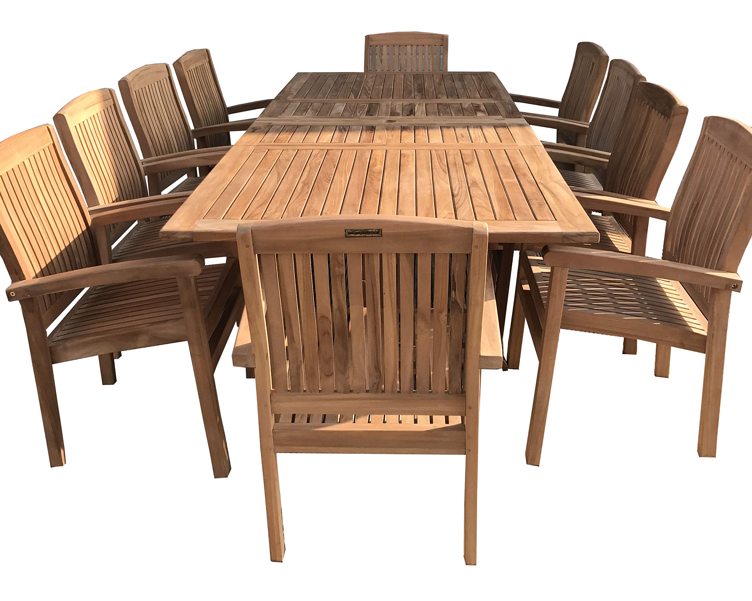Field & Hawken - Aviemore 10 Seater Extending Teak Garden Set | Teak Outdoor Dining Set for 10 |1.9m-2.7m Oval Extending Teak Table | 10 x Teak Fixed Armchairs (Stackable)