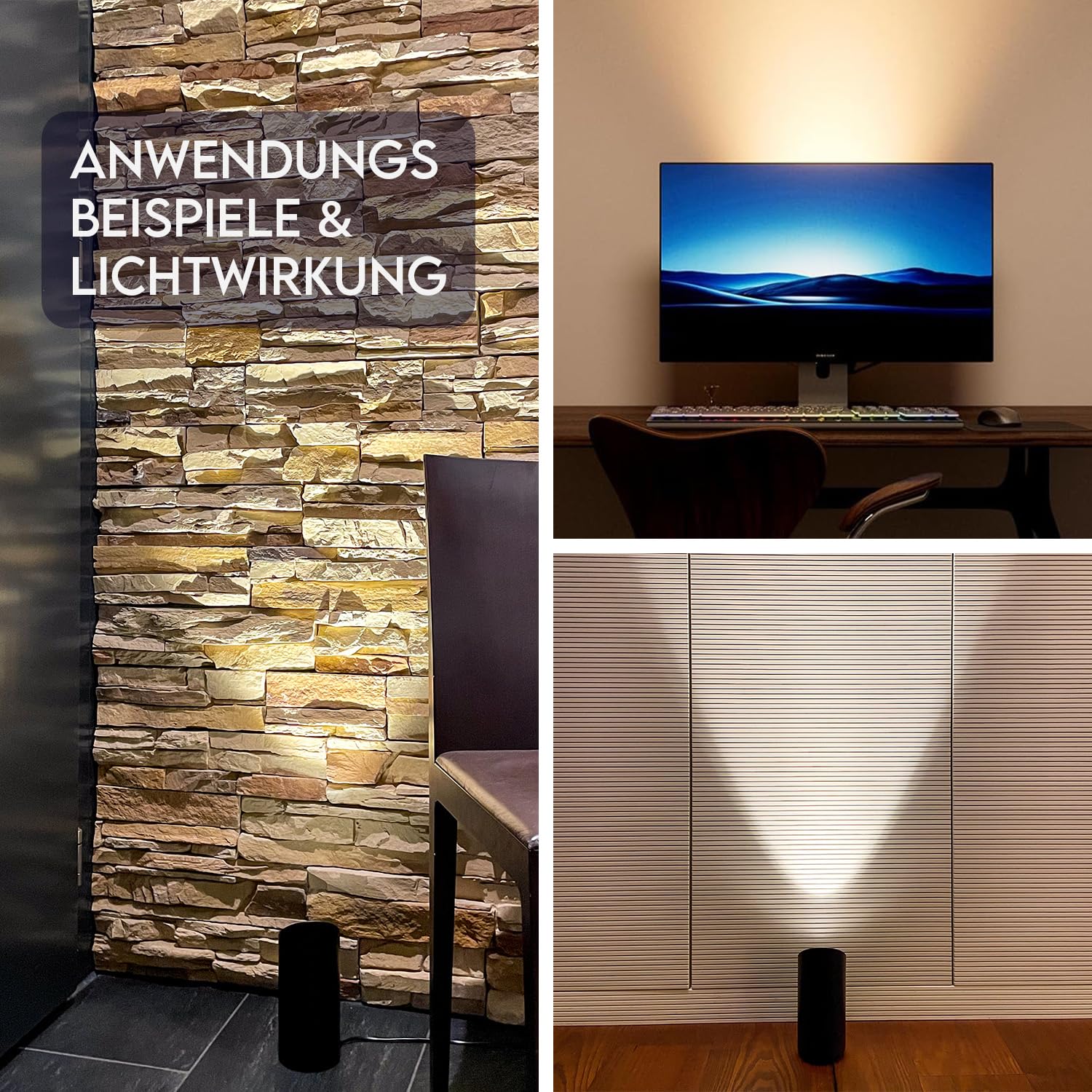 LED Uplight Spot (2 pezzi) nero, 6 W, faretto da terra per illuminazione indiretta, lampada da terra con lampadina GU10 230 V, luce calda da 2700 Kelvin
