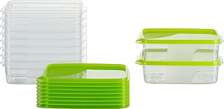 MiraHome Freezer Containers 10 x 0.5 L Rectangular Green - Storage Jars with Lid Airtight - Transparent Food Storage Containers with Lid - Kitchen Storage Box for Mealprep & Organisation - Austrian