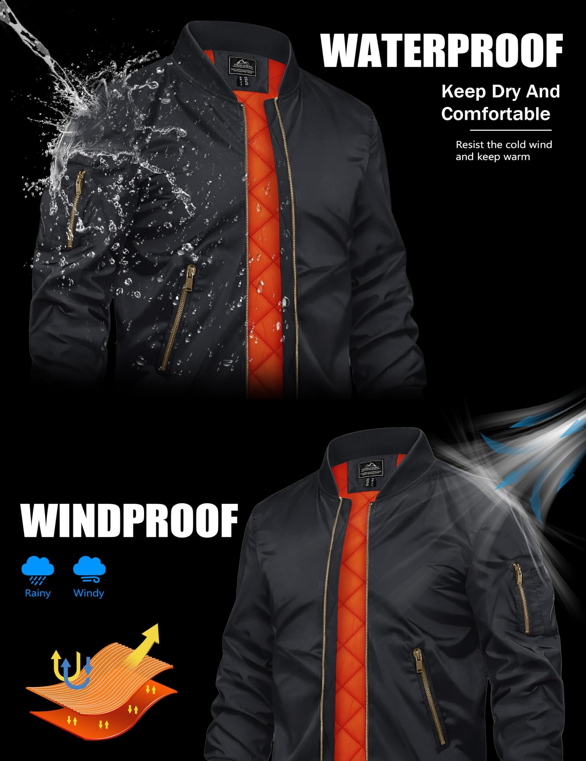 TACVASEN Uomo Giubbotto bomber Jacket Autunnale Calda Sportiva Tempo Libero Casual