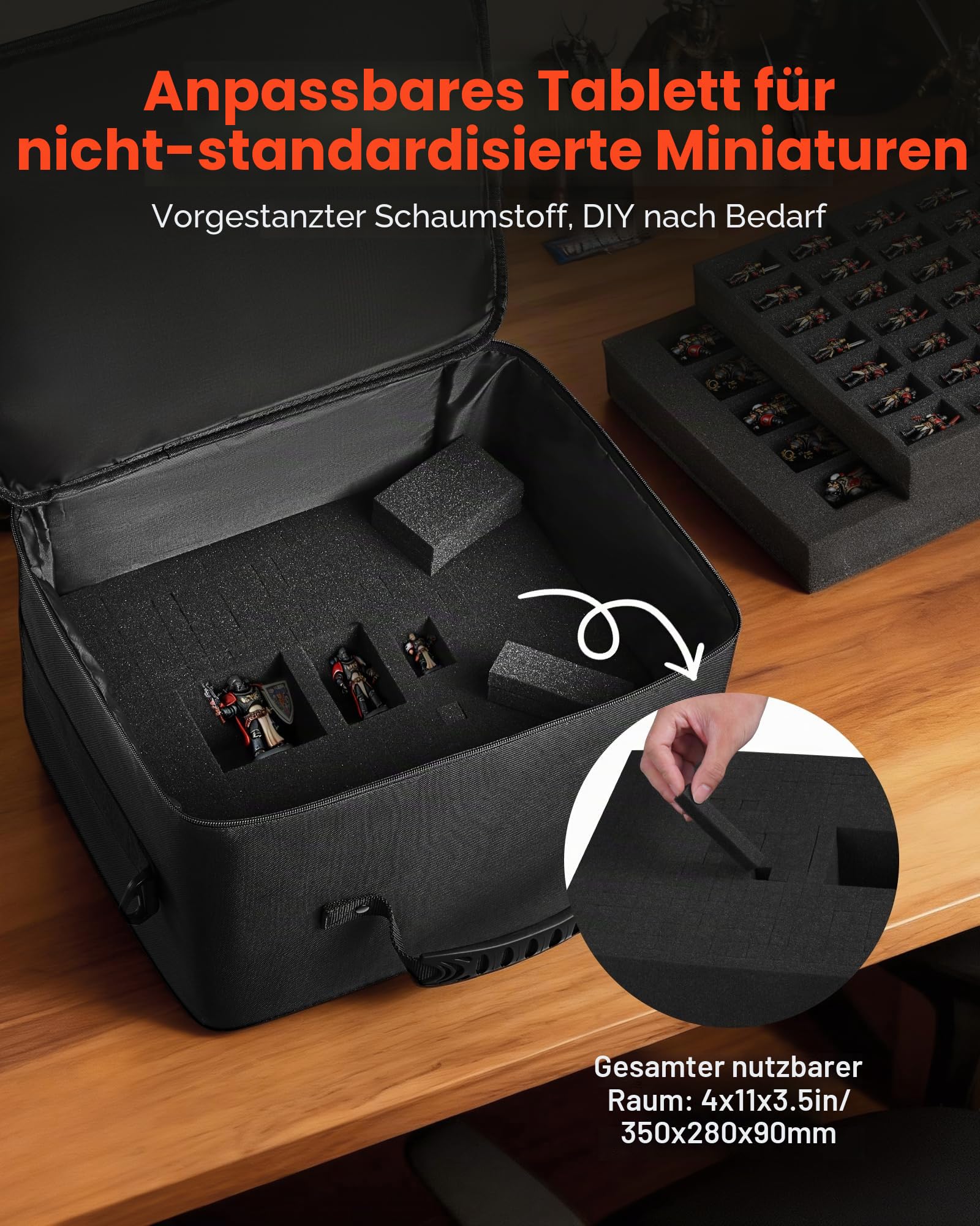 VEVOR Miniatur Aufbewahrungstasche für Warhammer 40k Modelle im Maßstab 500-750, Transporttasche mit verstellbarem Schultergurt, 3 Schaumstoffschichten für großes Stauvolumen (Minis Nicht enthalten)
