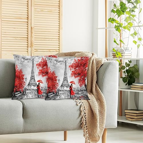 Miniatura 2 de Swono Fundas de almohada para exteriores, Torre Eiffel, París, pareja, arce, torre Eiffel, decoración para el hogar, para hombres, mujeres, niñas,