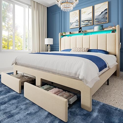 Miniatura 16 de Allewie - Base de cama con plataforma de tamaño Queen, tapizada en terciopelo con diseño acolchado vertical, cabecera con 2 niveles y almacenamiento