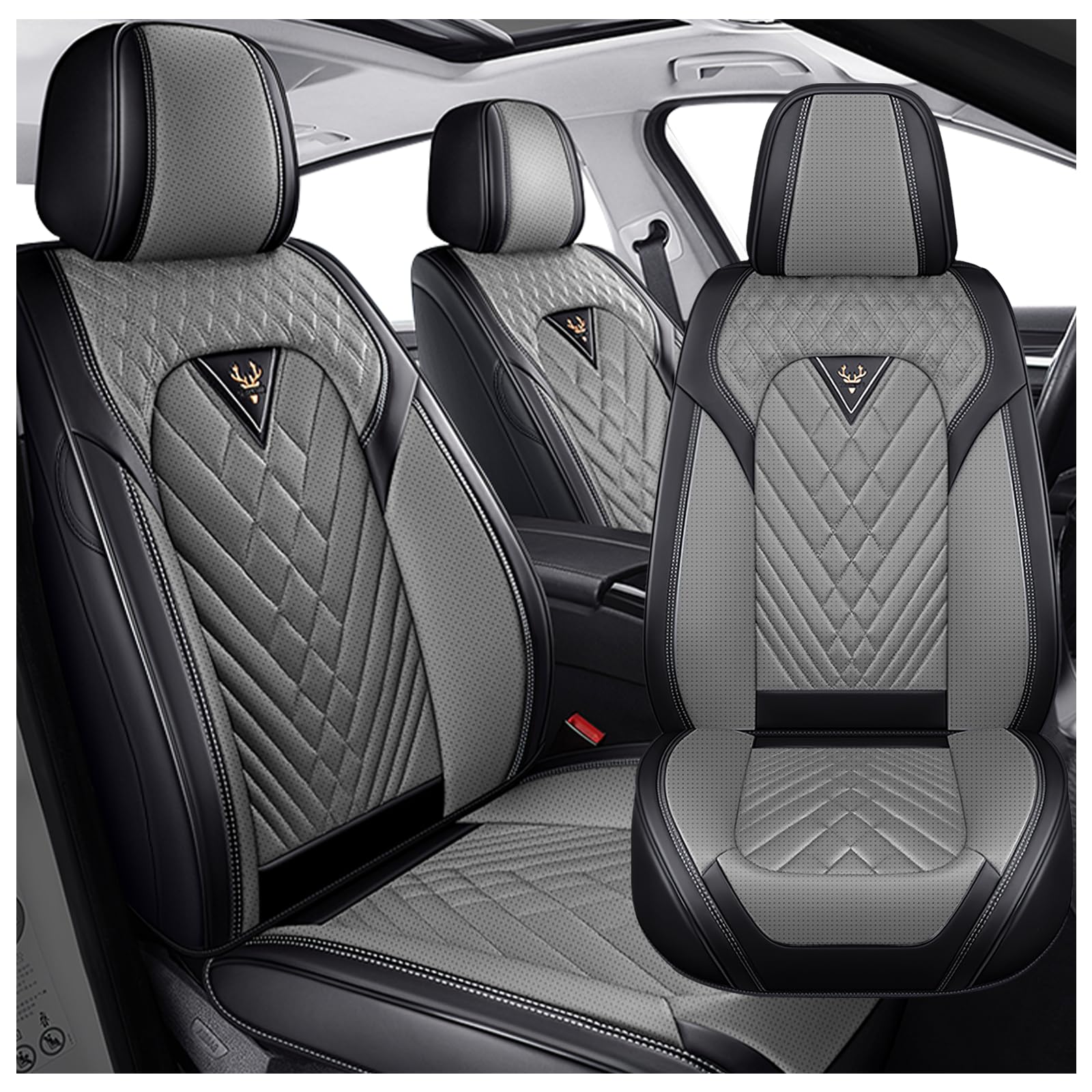 Corolla Cross Seat Covers Custom Fit for Toyota Corolla Cross 2022-2026, Waterproof Nappa Leather Car Seat Cover, Comfortable and Anti-Slip Front Seat Covers(2 Seats/Black Gray)