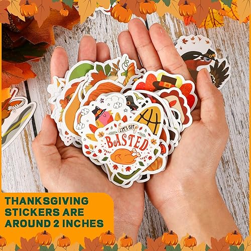 Miniatura 4 de JULBEAR Calcomanías de otoño, 200 calcomanías de vinilo de pavo que no se repiten para botellas de agua, sobres, álbumes de recortes, manualidades,
