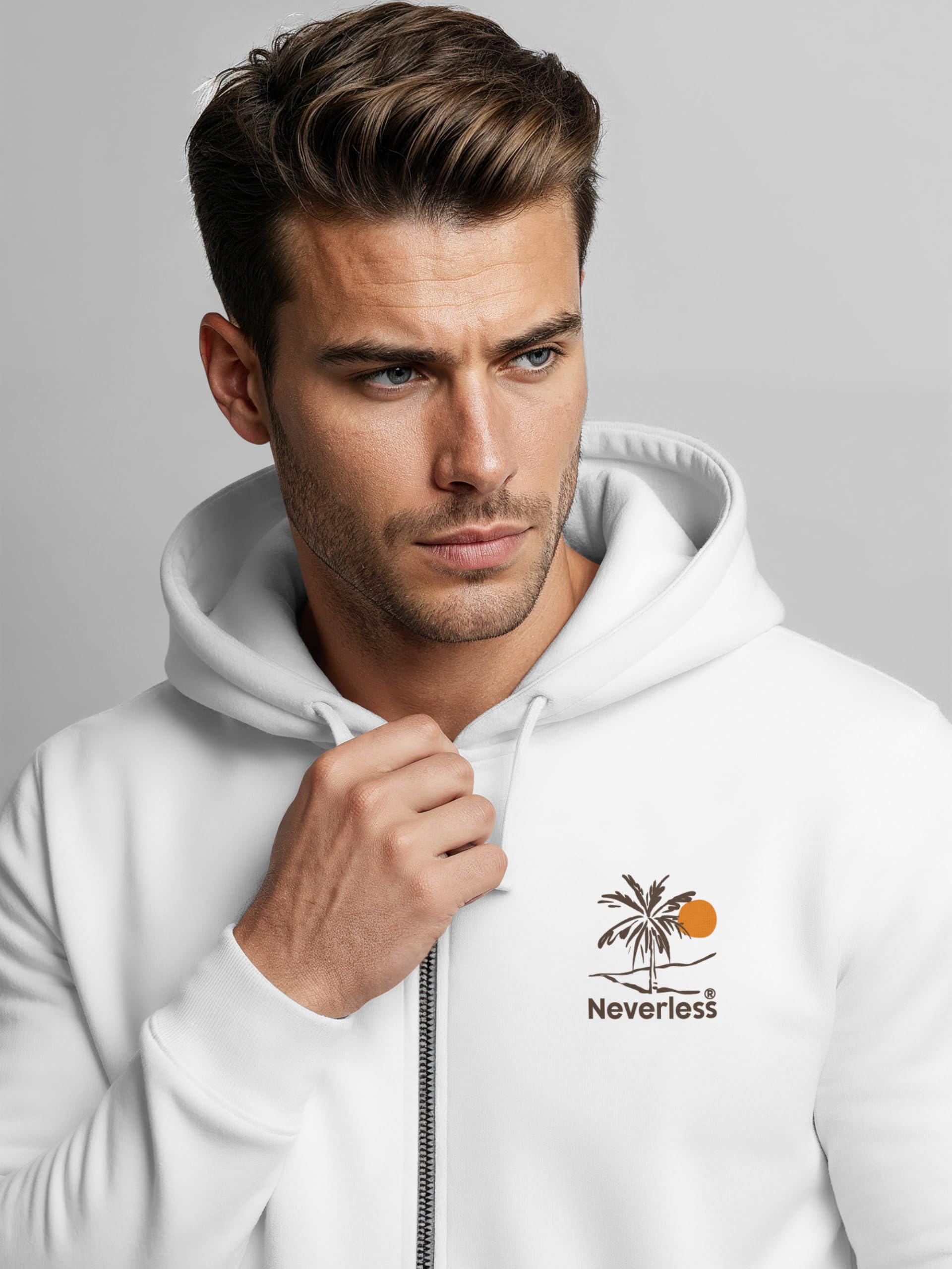 Neverless® Herren Sweatjacke Backprint Palme Graphic Design Zipjacke Zip-Hoodie Männer Fashion Streetstyle