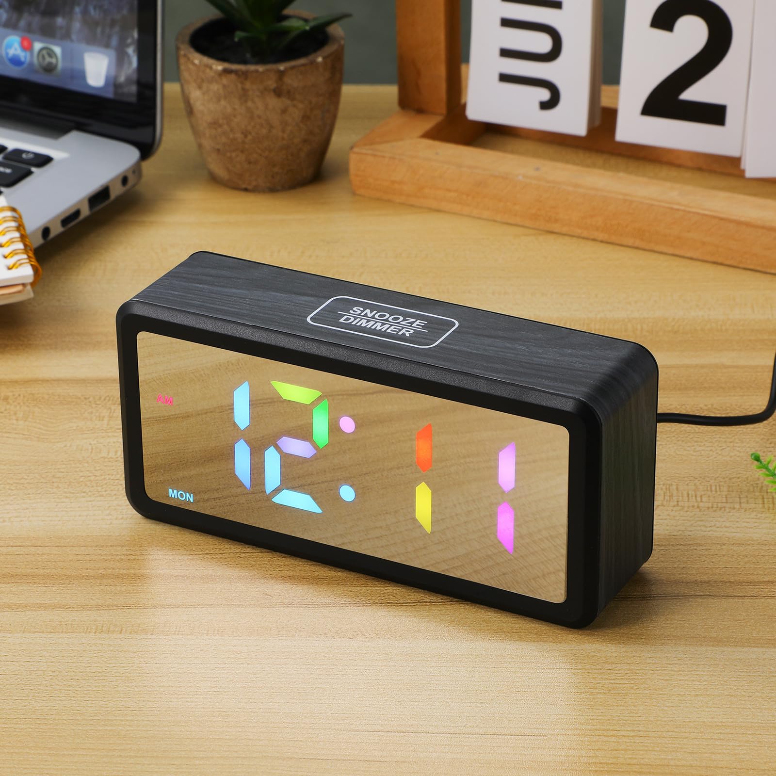 Sosoport Reloj Despertador Digital LED de Madera con RGB y Ajuste Horario