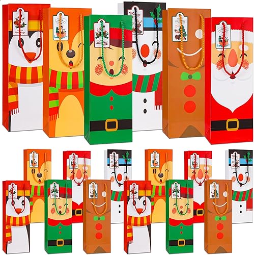 36 bolsas de regalo para botellas de vino de Navidad, bolsas de regalo de Navidad con asa, etiquetas de nombre, bolsas de regalo de vino de