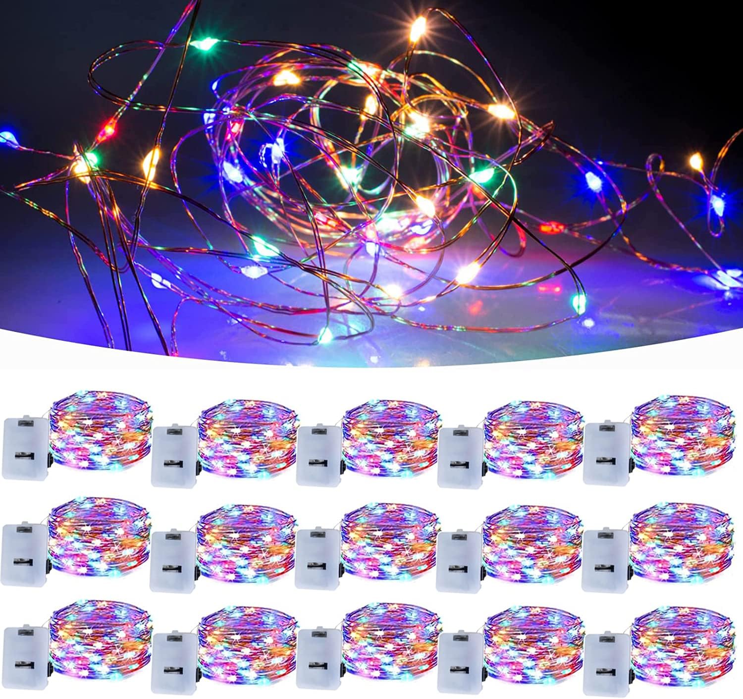 15Pack String Lights,Twinkle Firefly Lights,7ft 20 LED 3 Speed Mode, Festival Decorations Crafting Battery Powered Copper Wire Starry Fairy Lights for DIY Decoration Costume Wedding Party