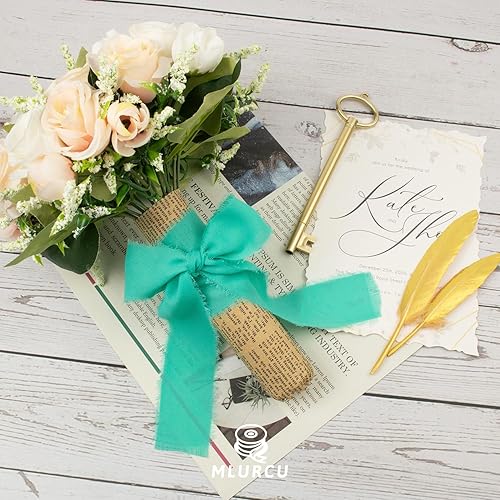 Miniatura 5 de Mlurcu Cinta de seda de gasa con flecos de terracota de 1-12 pulgadas x 40 yardas, juego de cintas de tela deshilachada hecha a mano, cinta de tela