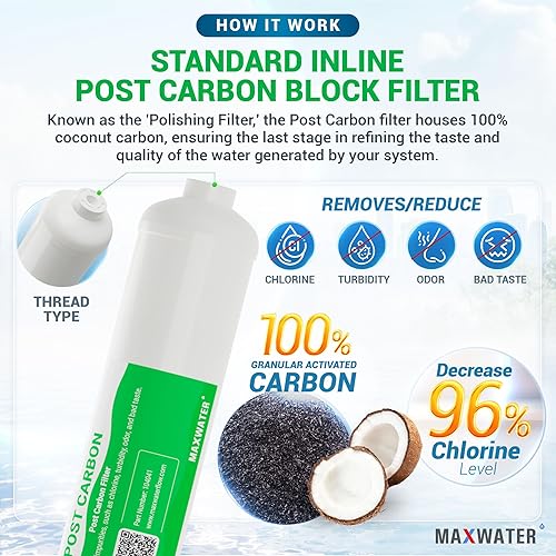 Miniatura 3 de Max Water Juego de filtros de repuesto para sistema de filtro de agua de ósmosis inversa estándar de 5 etapas, filtros de membrana de ósmosis