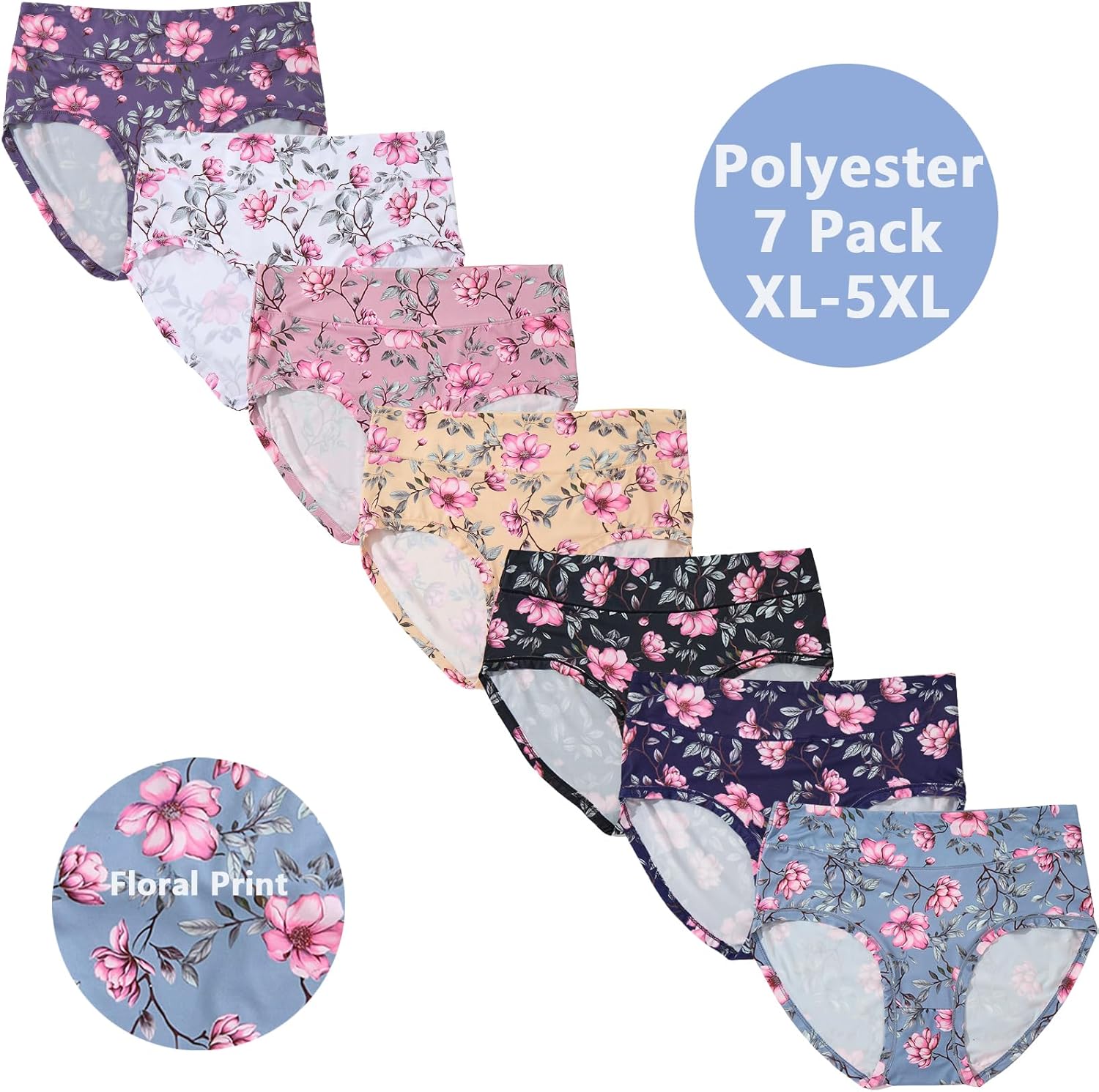 Womens Underwear Plus Size Panties XL-5XL 7 Pack Ladies Briefs Mid High Waist Floral Underwear Undies - Image 2