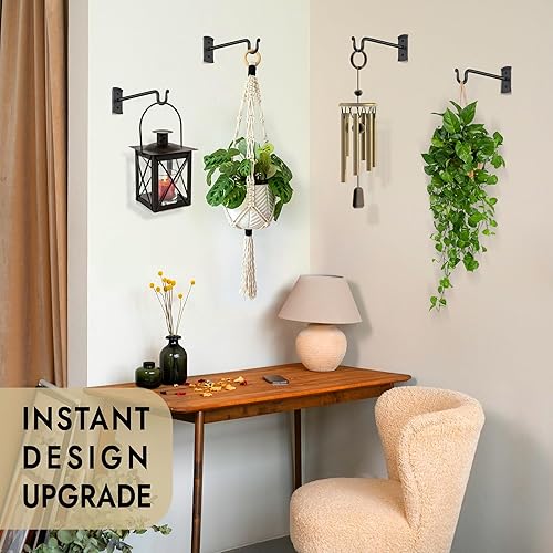 Miniatura 7 de RTZEN Gancho para colgar plantas de pastor  Decoración de pared de hierro forjado resistente forjado a mano  Soporte colgante de gancho de pastor