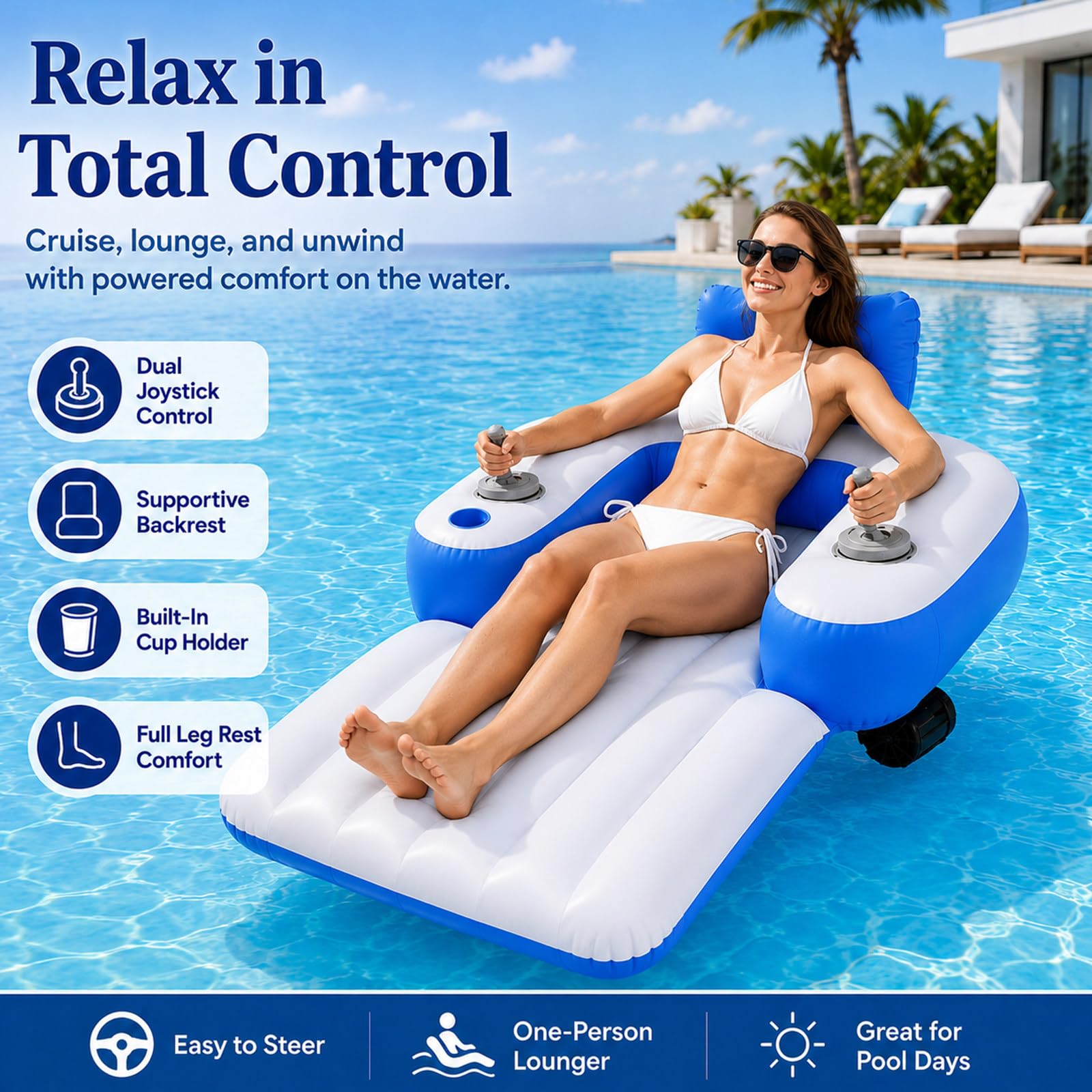 Asiento Acuático Inflable con Doble Motor 50w, Flotador Eléctrico para Adultos | Alimentación Mediante Batería Recargable, Cuerpo Flotante Estable Para Un Uso Seguro Dentro De Piscinas Privadas