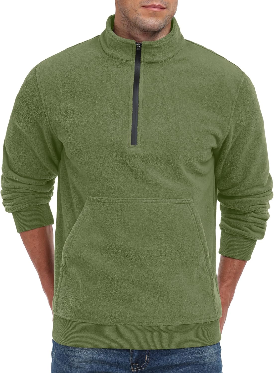 Askdeer Men's Quarter Zip Pullover Mock Neck Polar Fleece Sweatshirt Thermal Winter Sweater with Pocket - Image 3