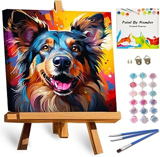TOCARE Framed Paint by Numbers Kit for Adults Beginners, German Shepherd Paint by Number with Frame, Dog Paint by Number Framed Canvas (10x10 Inch, Without Easel)