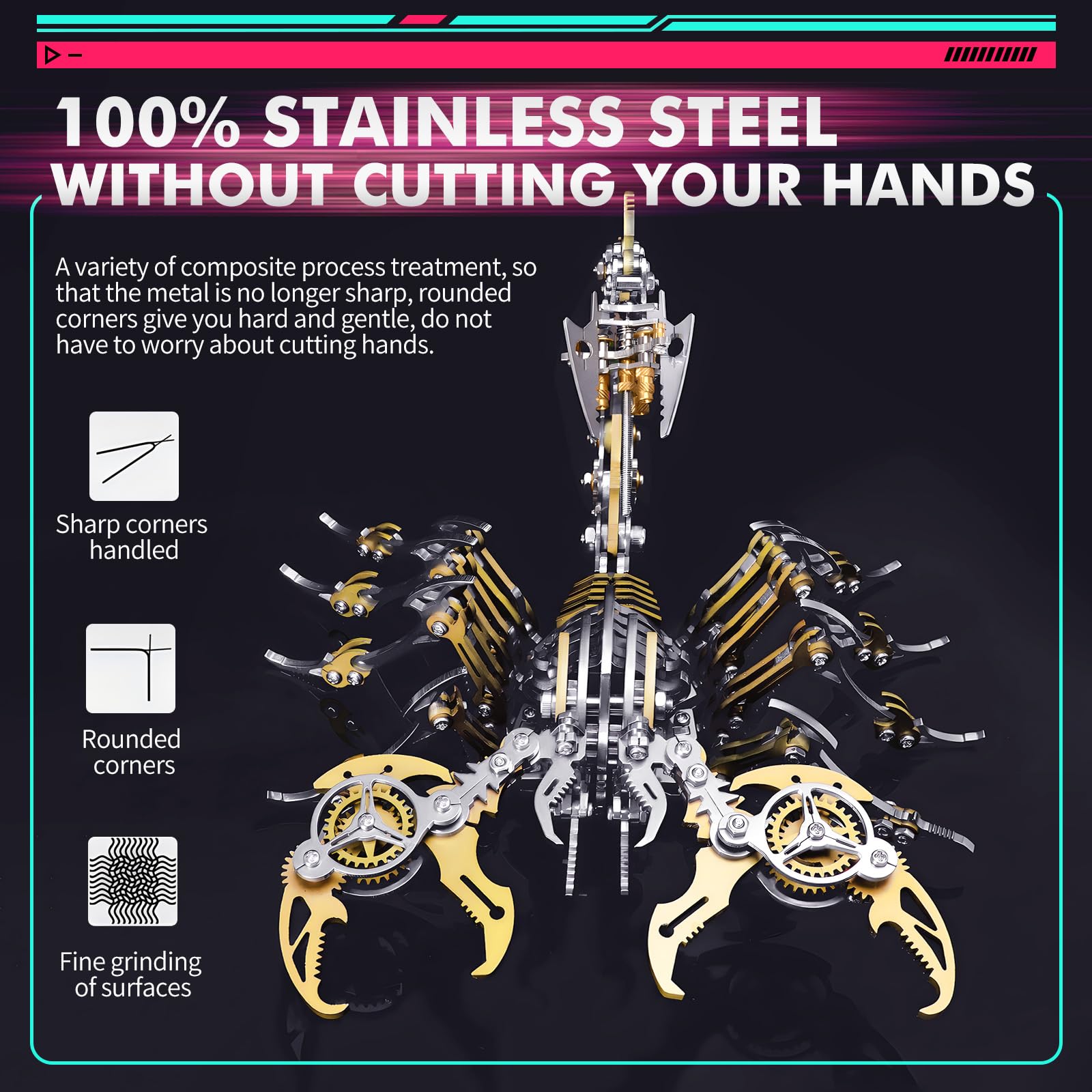 Kits de Puzzles 3D Metal Scorpion pour Adultes Adolescents Modèles d'assemblage mécanique Construire idéal pour Les Cadeaux et Les décorations, 454 PCS(Or)